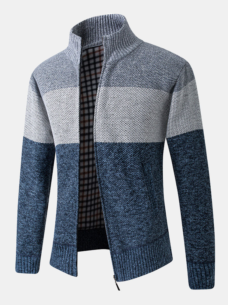 Farbblock-Patchwork-Reißverschluss-Pullover - Image 4