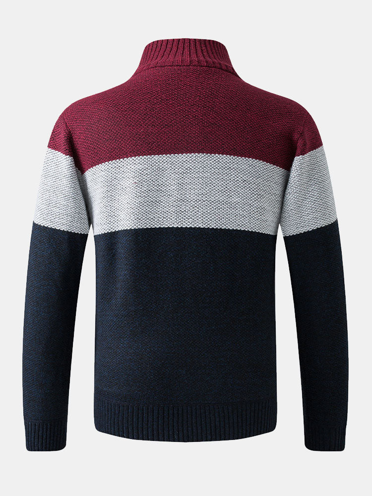 Farbblock-Patchwork-Reißverschluss-Pullover - Image 6