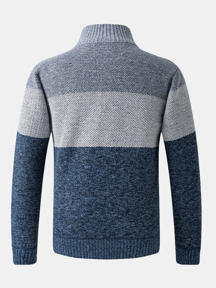 Farbblock-Patchwork-Reißverschluss-Pullover - Image 7