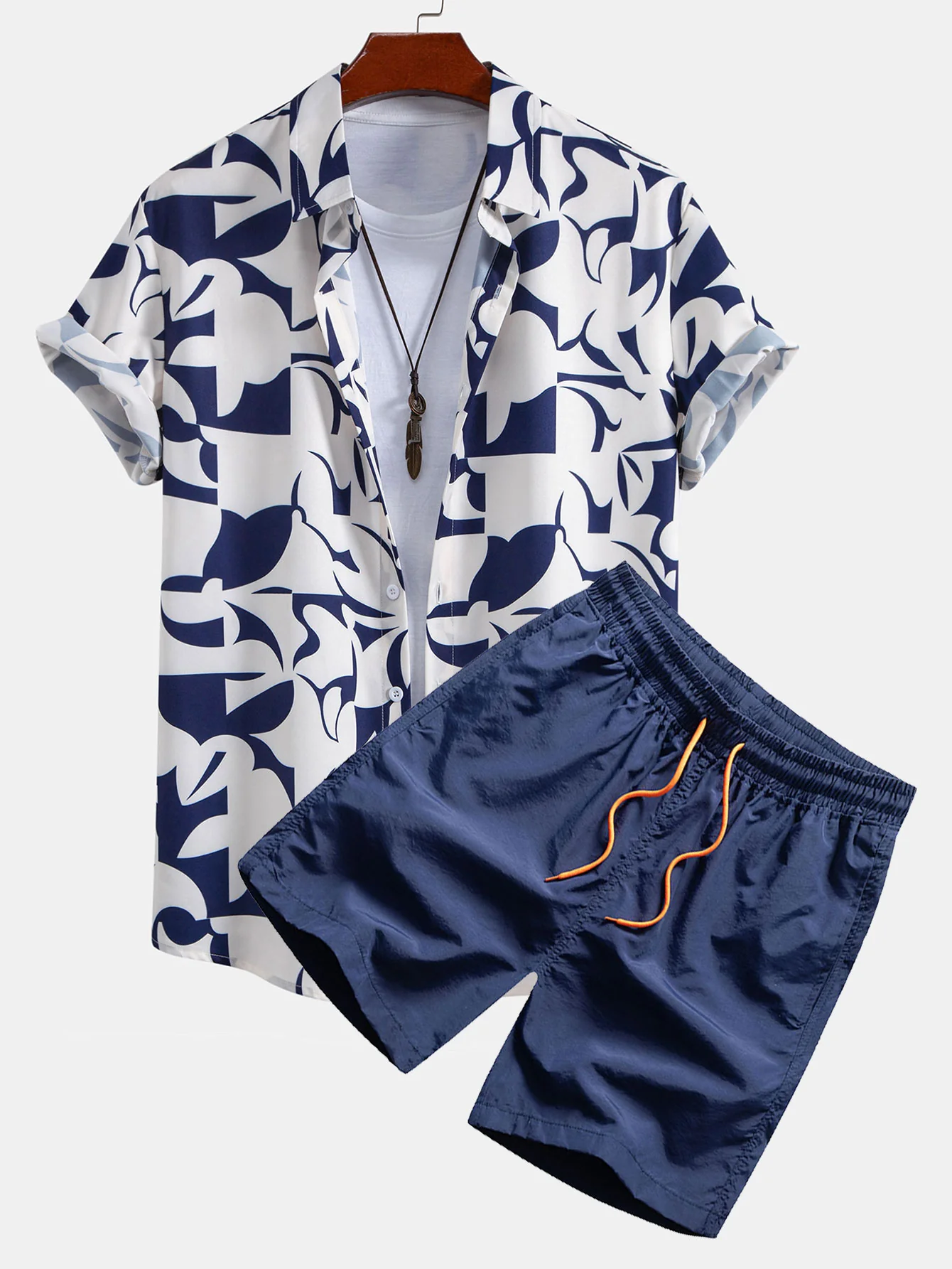 Farbe Blockdruck Hemd mit Knöpfen & Badeshorts
