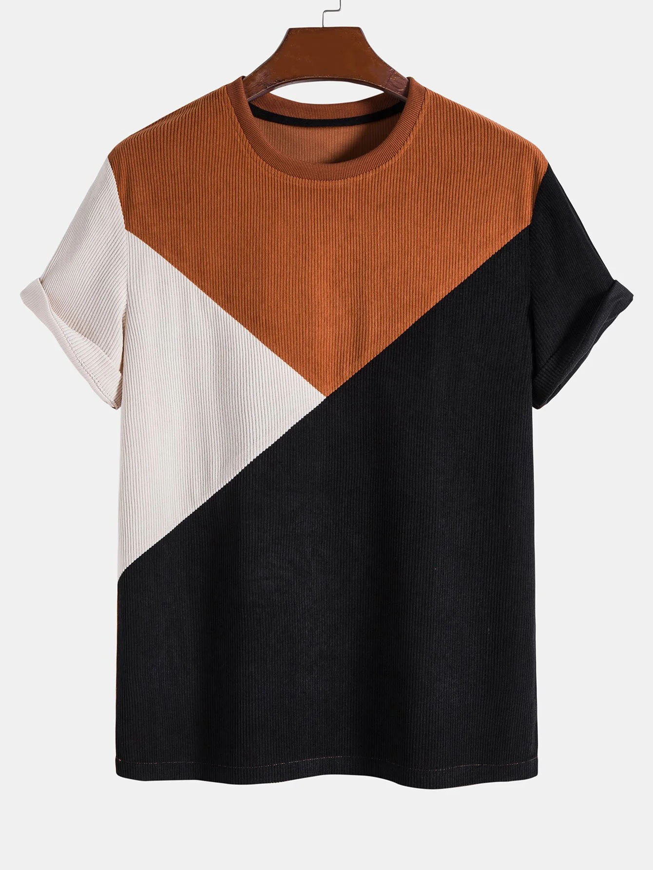 Farbblock Stretch-Cord T-Shirt