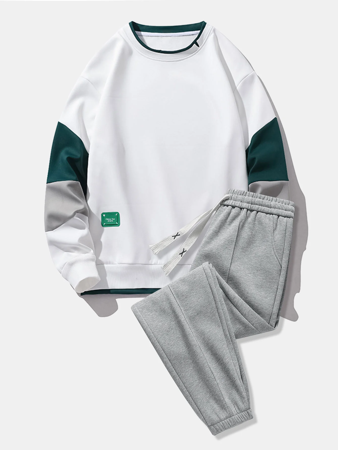 Farbblock-Sweatshirt & Jogginghose mit Paspel