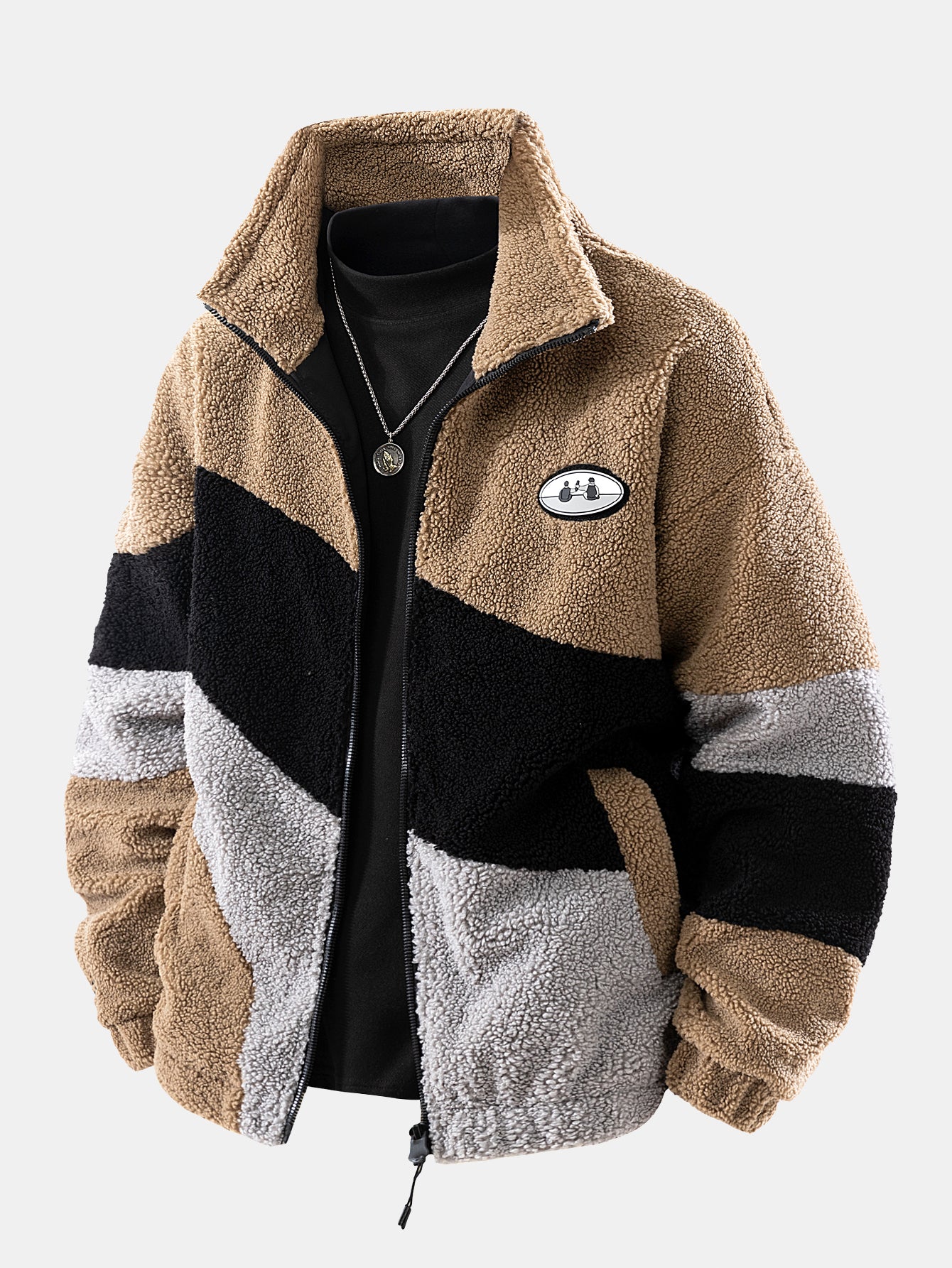 Farbblock Teddy Reißverschlussjacke - Image 4
