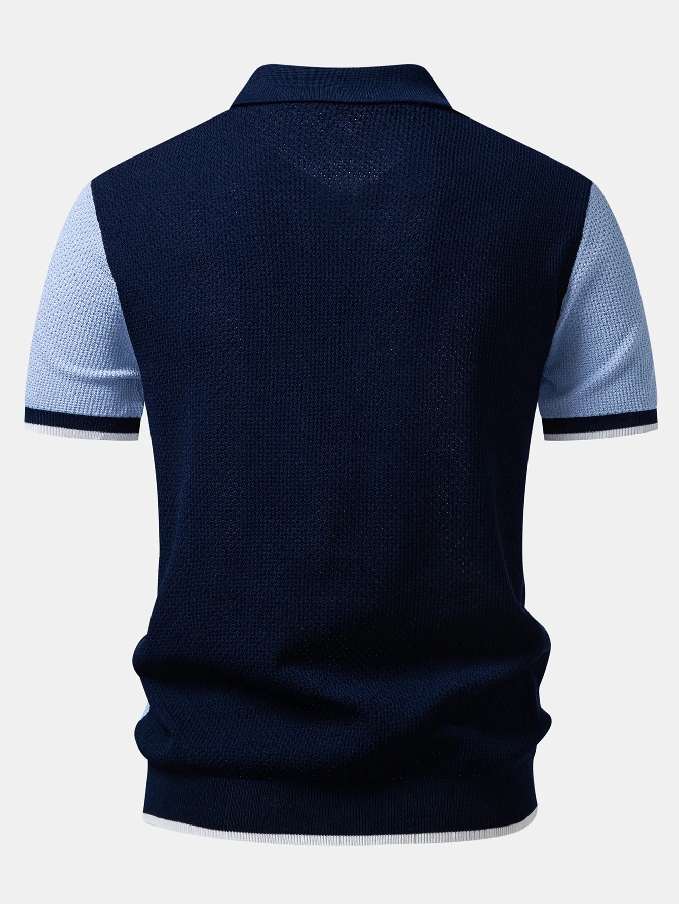 Color Block Textured Zipper Knit Polo - Image 2