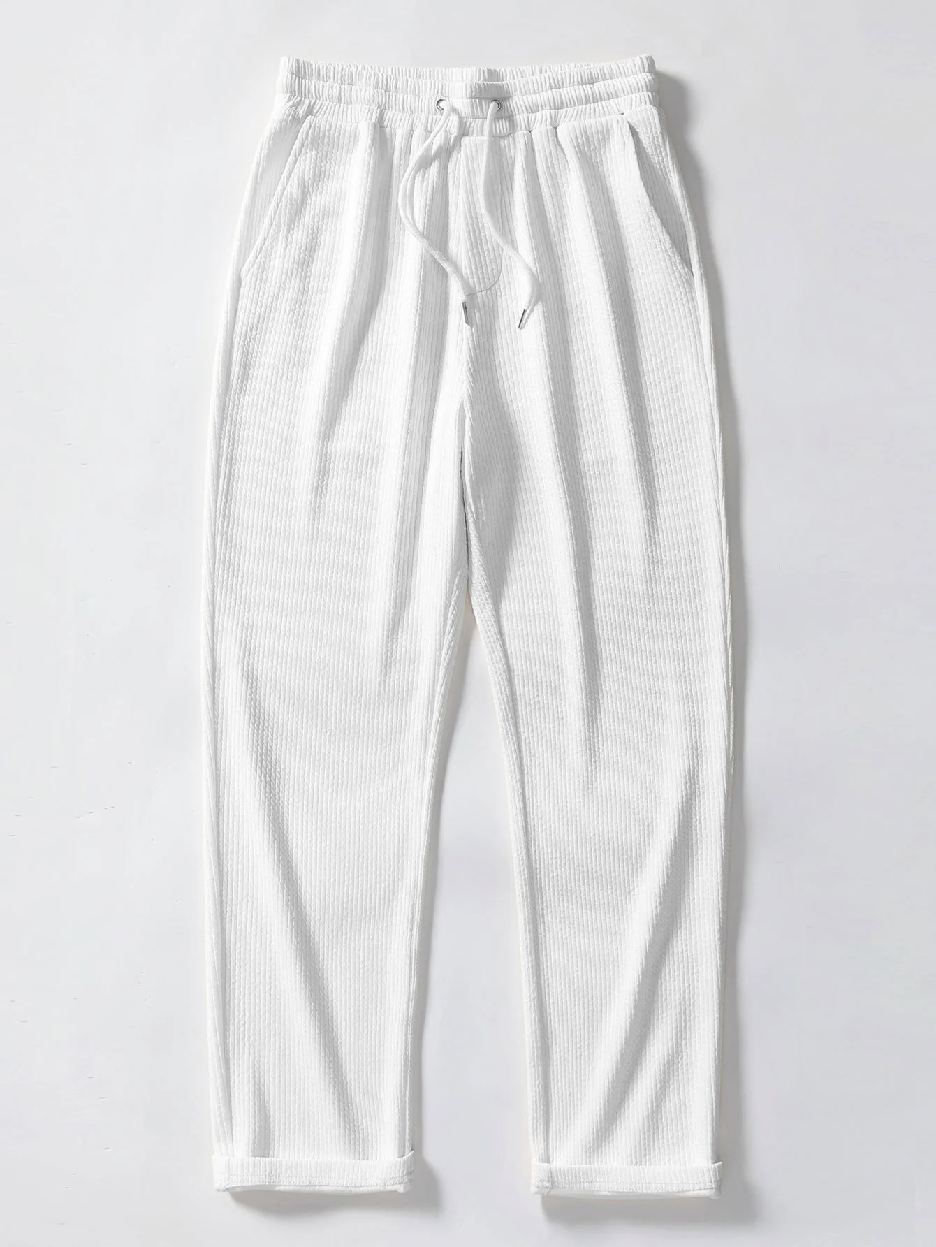 Contrast Trim Ribbed Johnny Collar Knit Polo & Straight Leg Ribbed Pants - Image 15