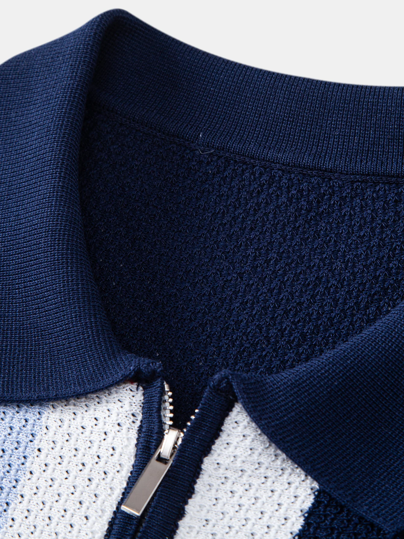 Color Block Textured Zipper Knit Polo - Image 3