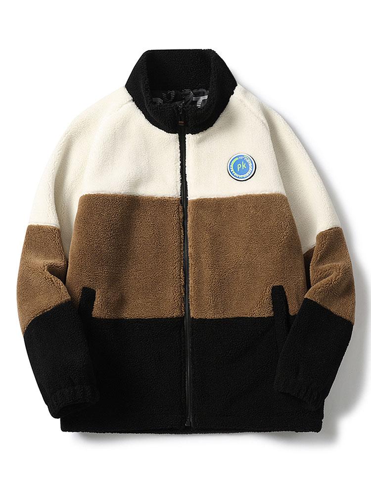 Farbblock Zip-Up Teddy-Mantel - Image 3