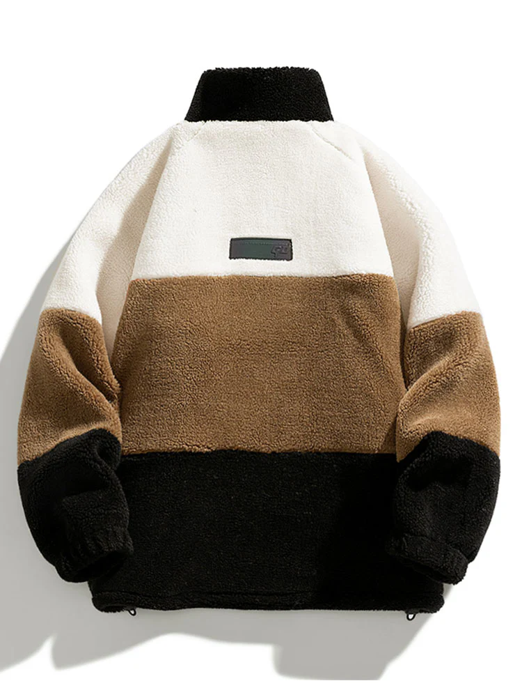 Farbblock Zip-Up Teddy-Mantel - Image 4