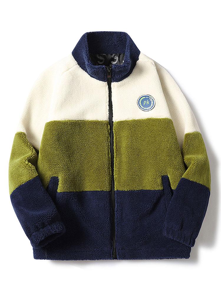 Farbblock Zip-Up Teddy-Mantel - Image 5