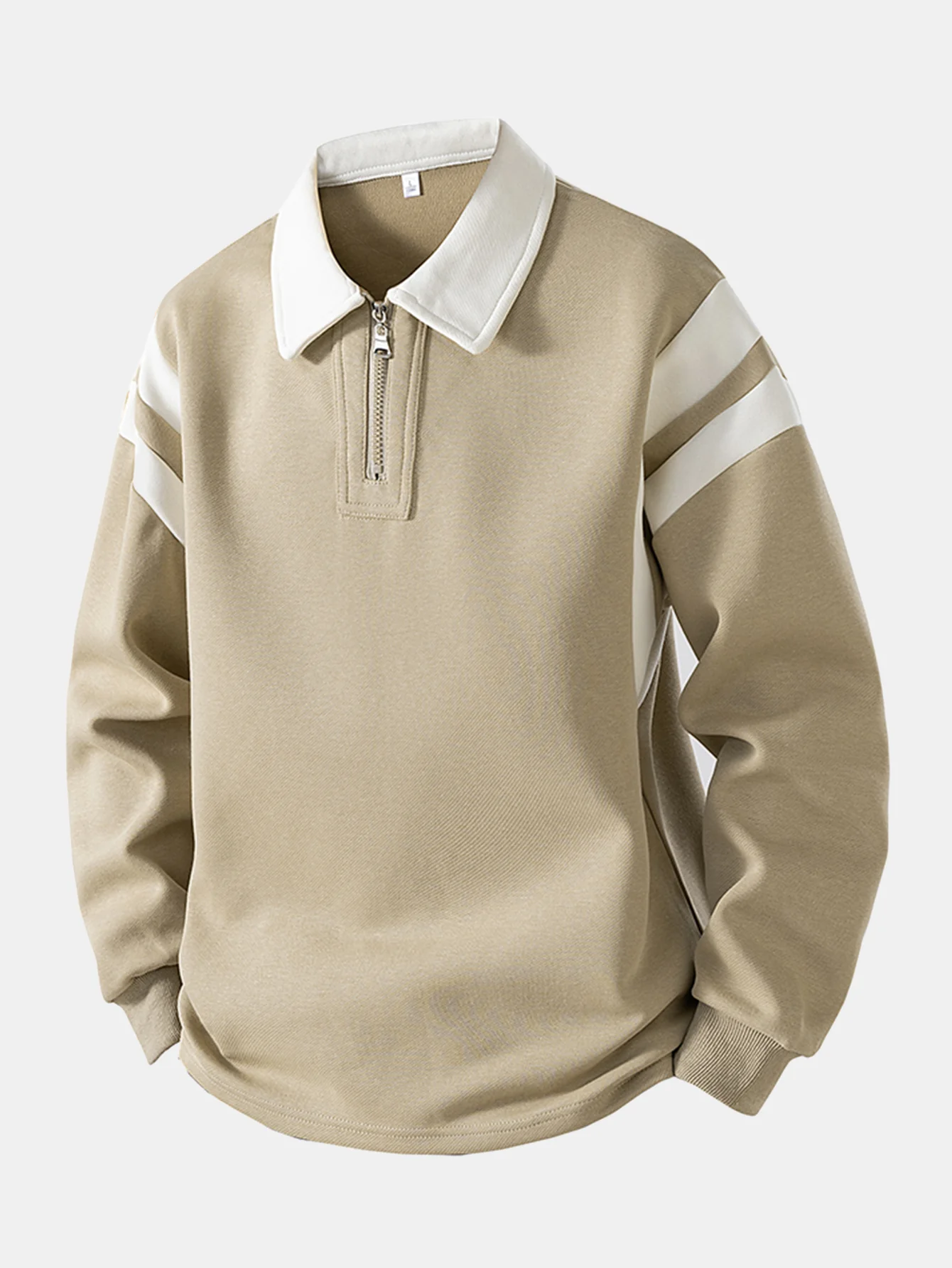 Farbblock Reißverschluss Poloshirts Sweatshirt - Image 3