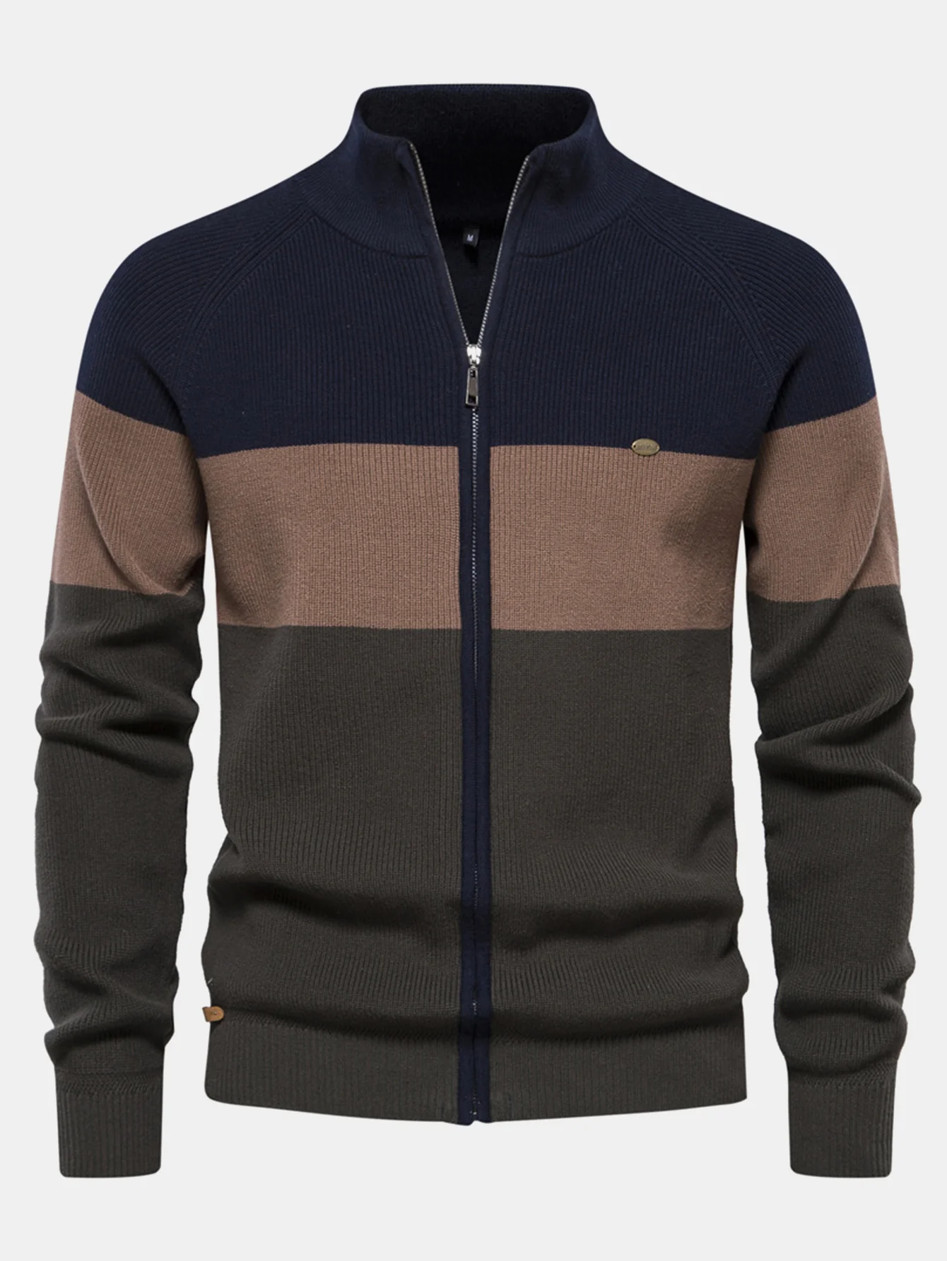 Farbblock Reißverschluss Stehkragen Pullover