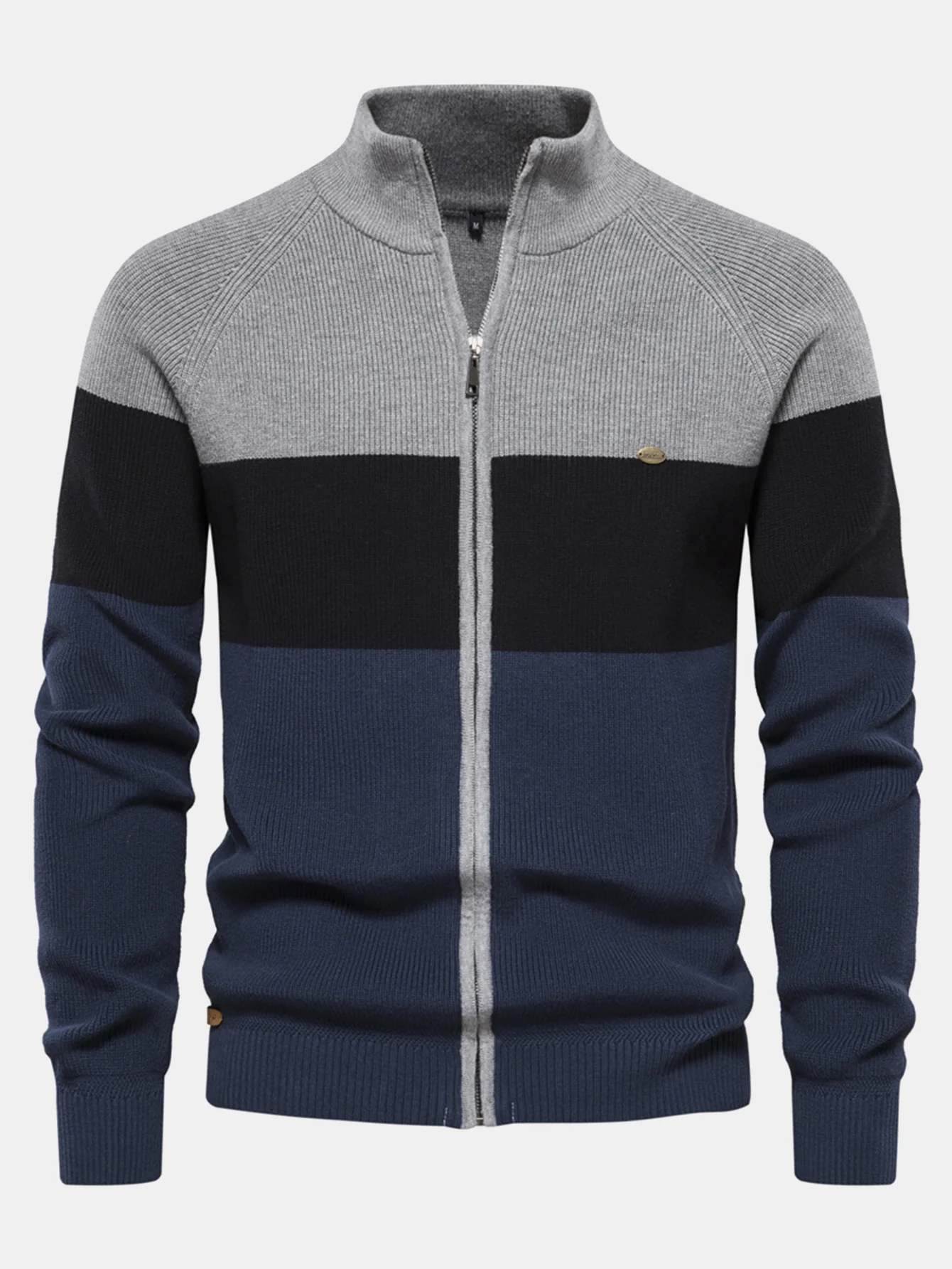 Farbblock Reißverschluss Stehkragen Pullover - Image 3