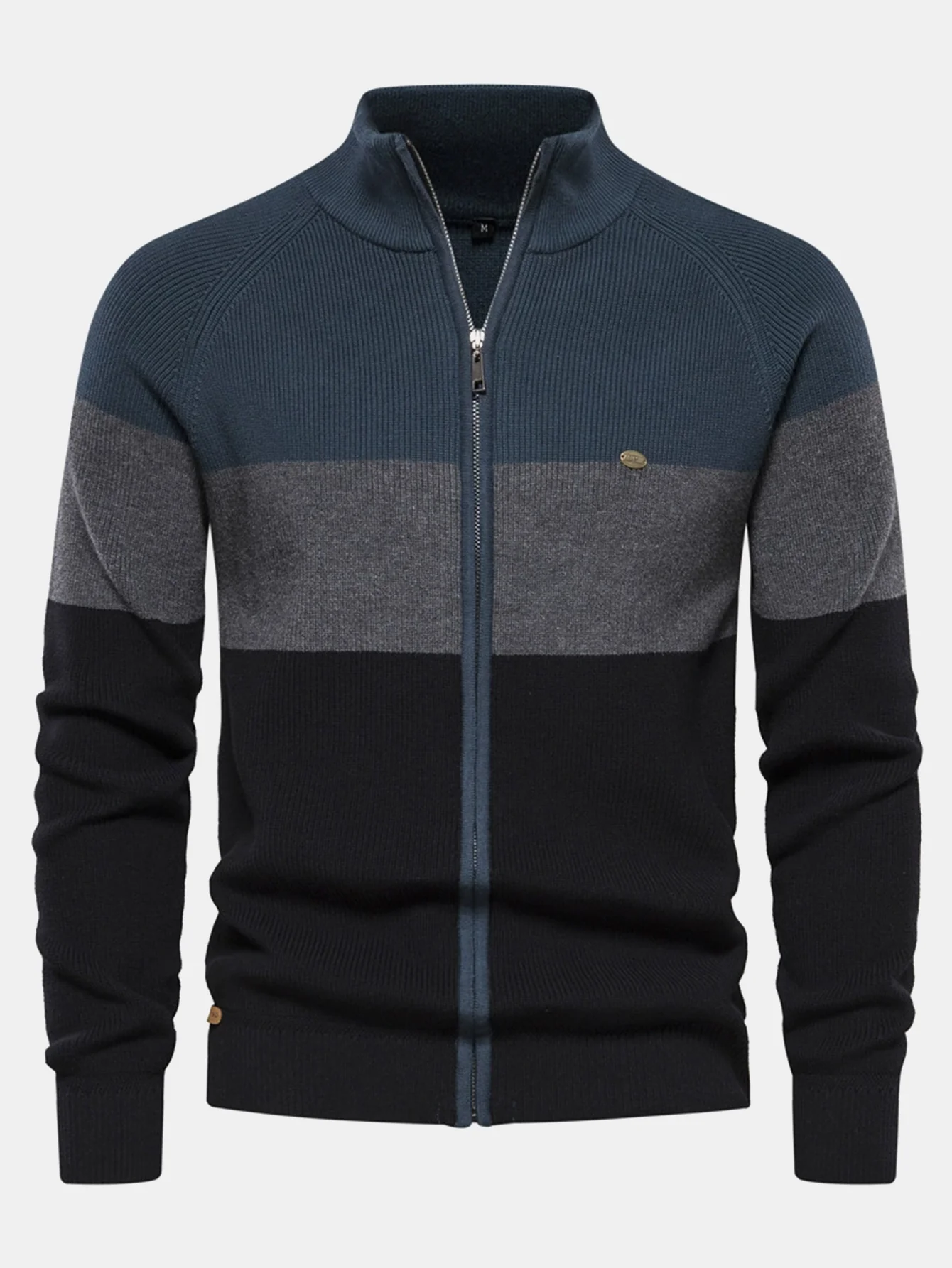 Farbblock Reißverschluss Stehkragen Pullover - Image 4