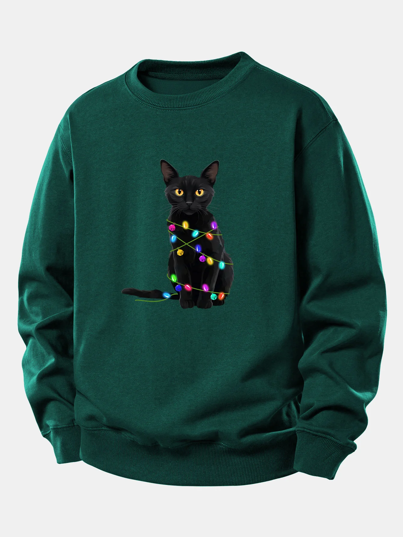 Color Lights Black Cat Print Relax Fit Sweatshirt