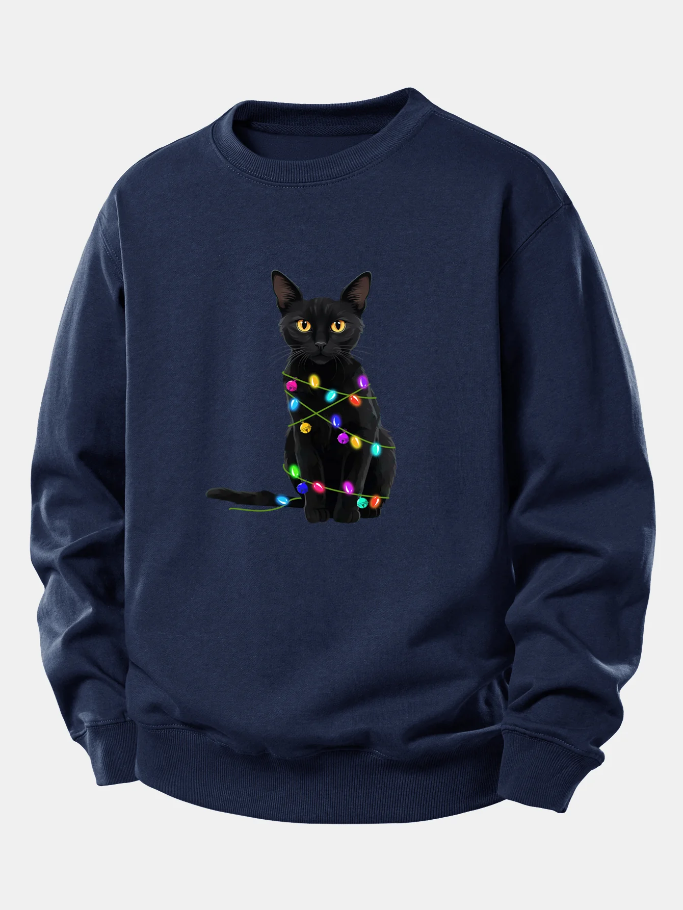 Color Lights Black Cat Print Relax Fit Sweatshirt - Image 10