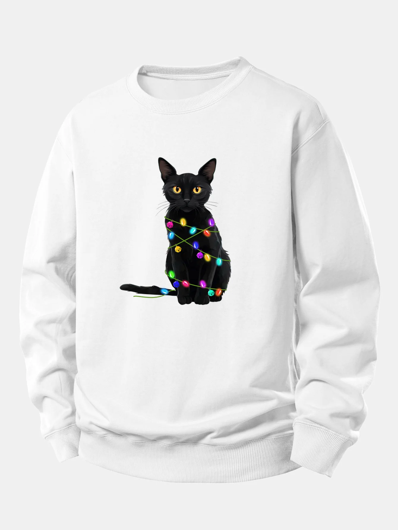 Color Lights Black Cat Print Relax Fit Sweatshirt - Image 2