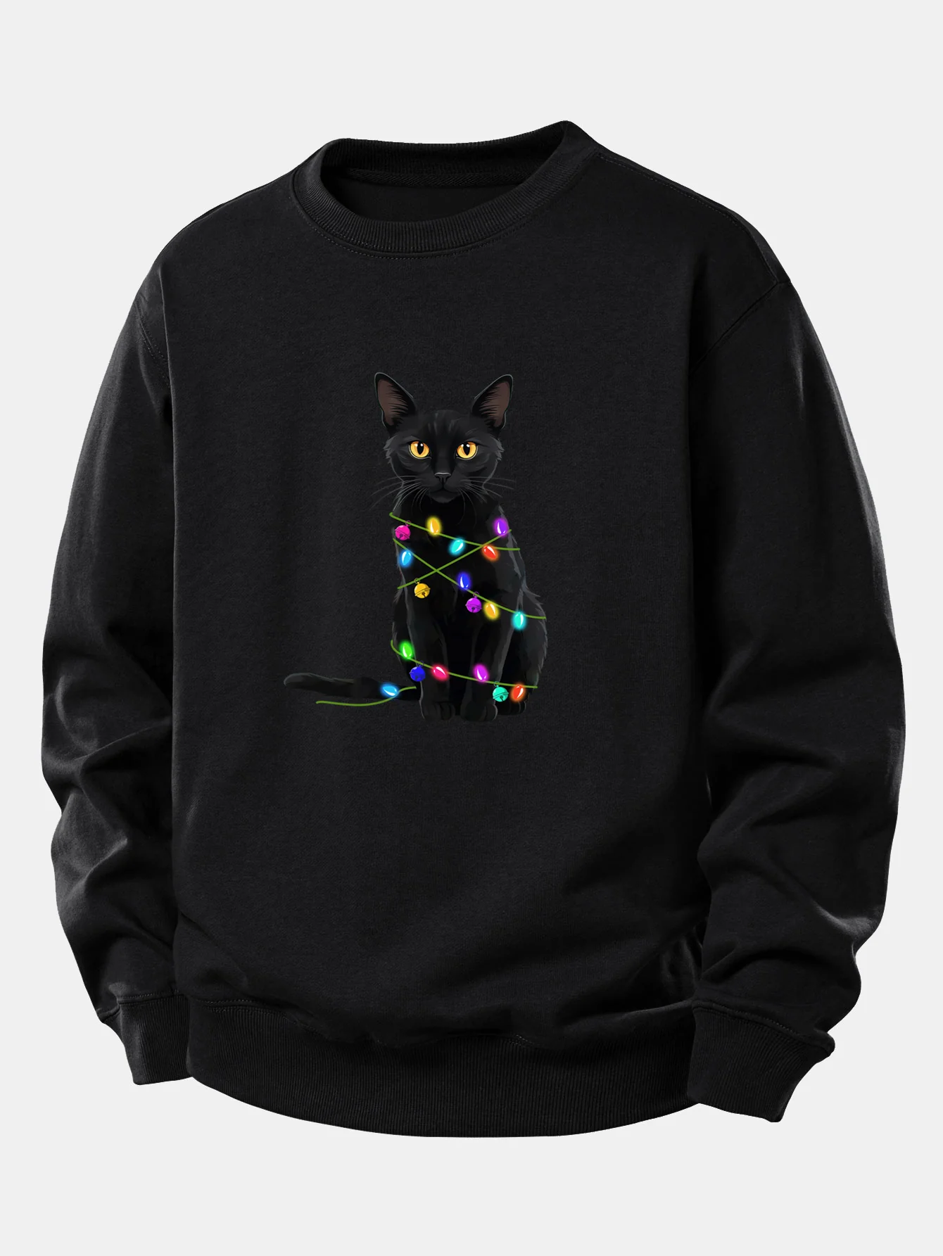 Color Lights Black Cat Print Relax Fit Sweatshirt - Image 3
