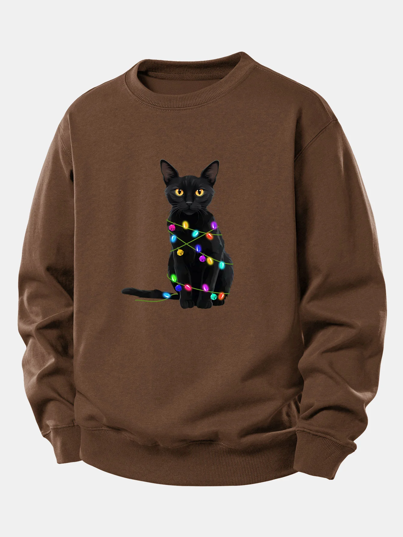 Color Lights Black Cat Print Relax Fit Sweatshirt - Image 4