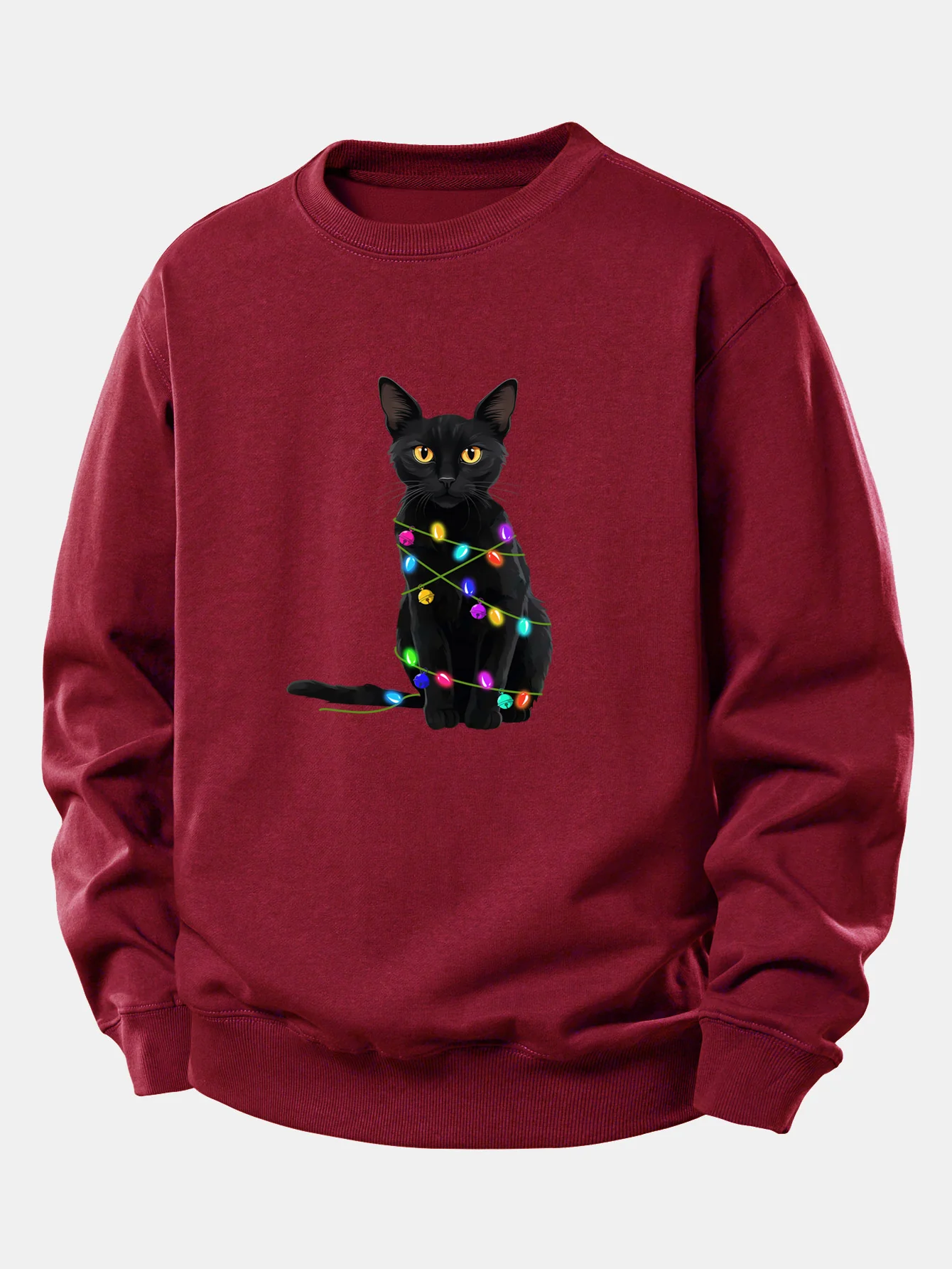 Color Lights Black Cat Print Relax Fit Sweatshirt - Image 5