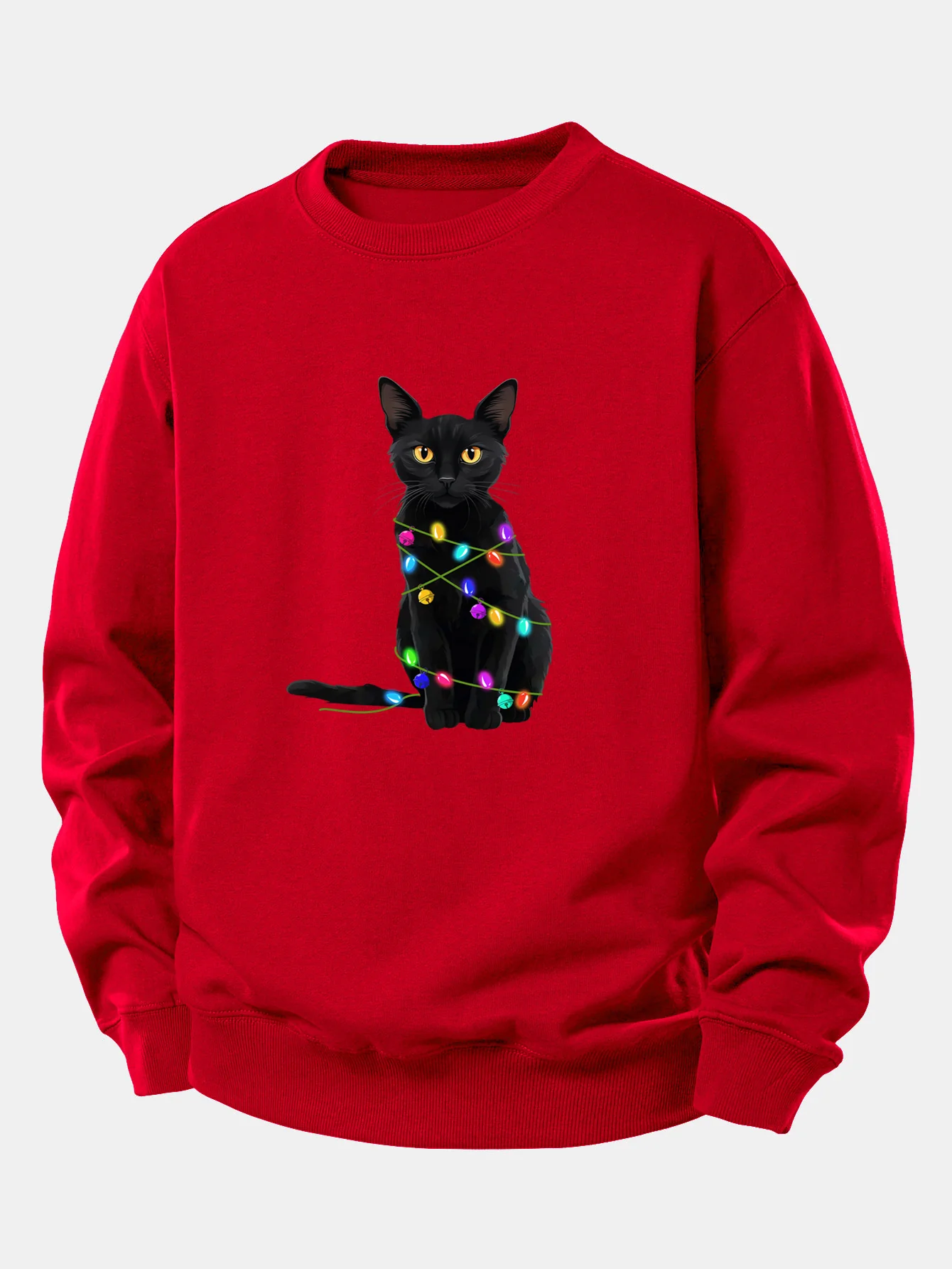 Color Lights Black Cat Print Relax Fit Sweatshirt - Image 6