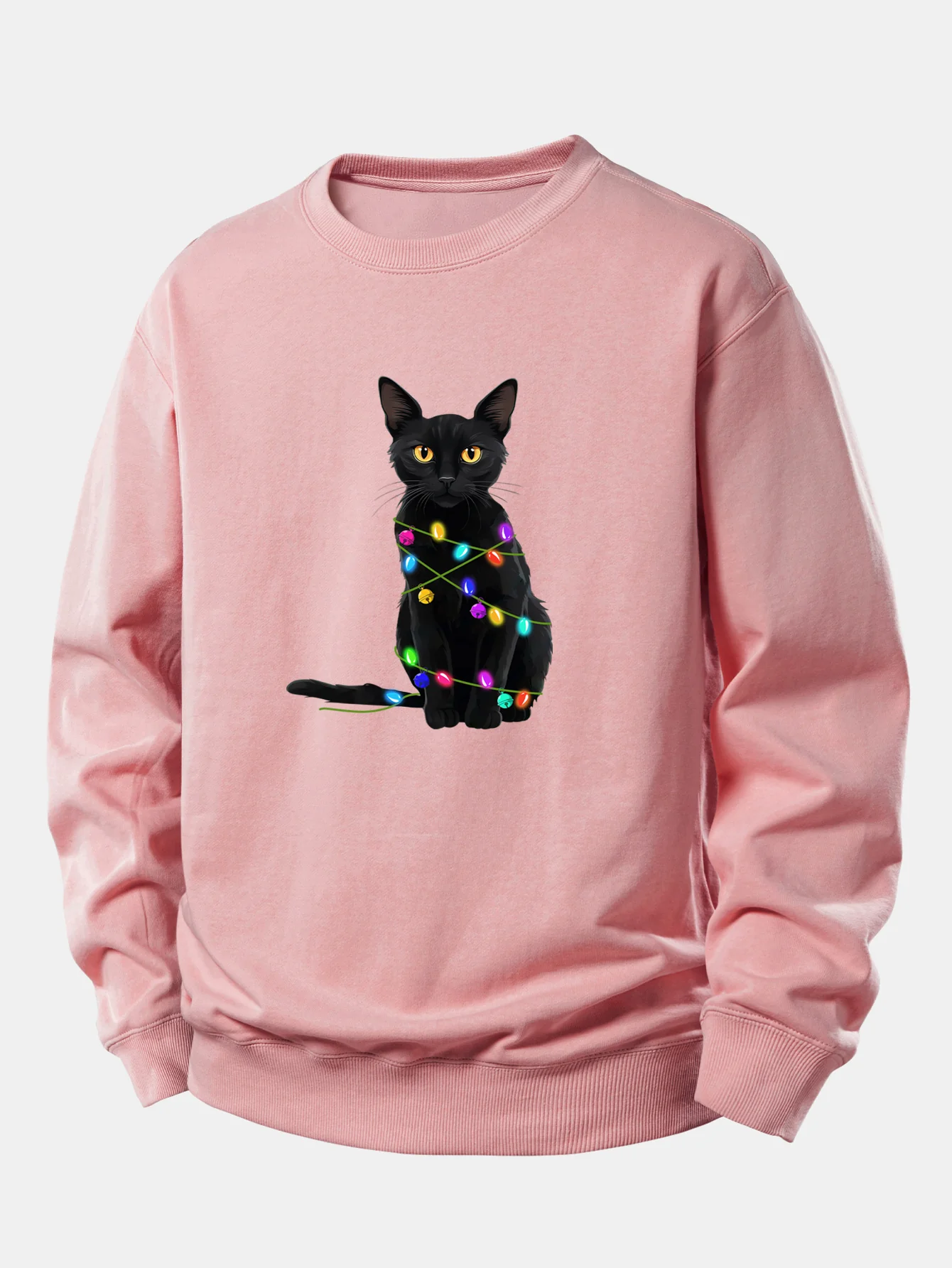 Color Lights Black Cat Print Relax Fit Sweatshirt - Image 7