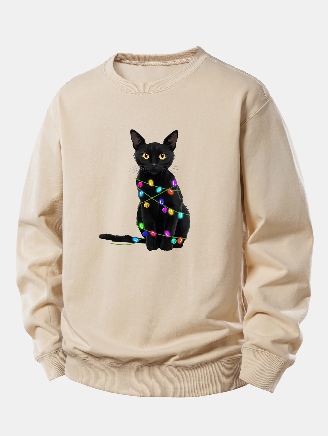 Color Lights Black Cat Print Relax Fit Sweatshirt - Image 8