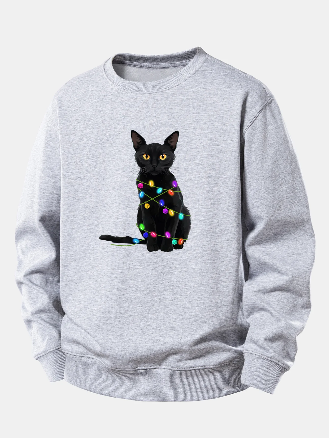 Color Lights Black Cat Print Relax Fit Sweatshirt - Image 9