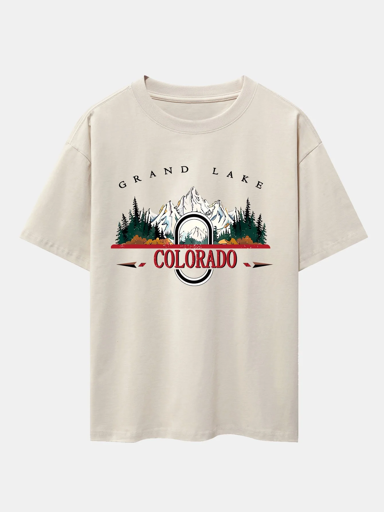 Colorado Mountain Print Drop Shoulder Oversize T-Shirt