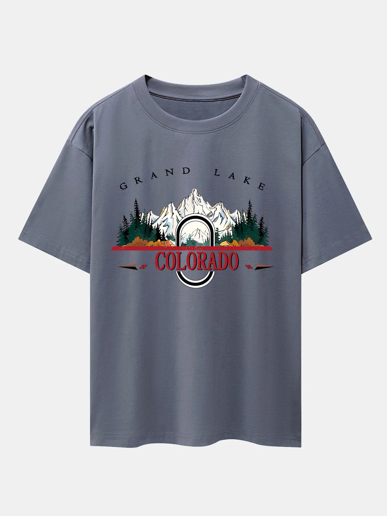 Colorado Mountain Print Drop Shoulder Oversize T-Shirt - Image 5