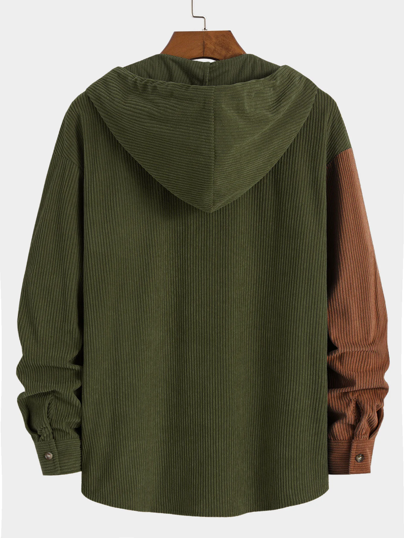Entspannt geschnittenes Colorblock-Corduroy-Hemd mit Kapuze - Image 4