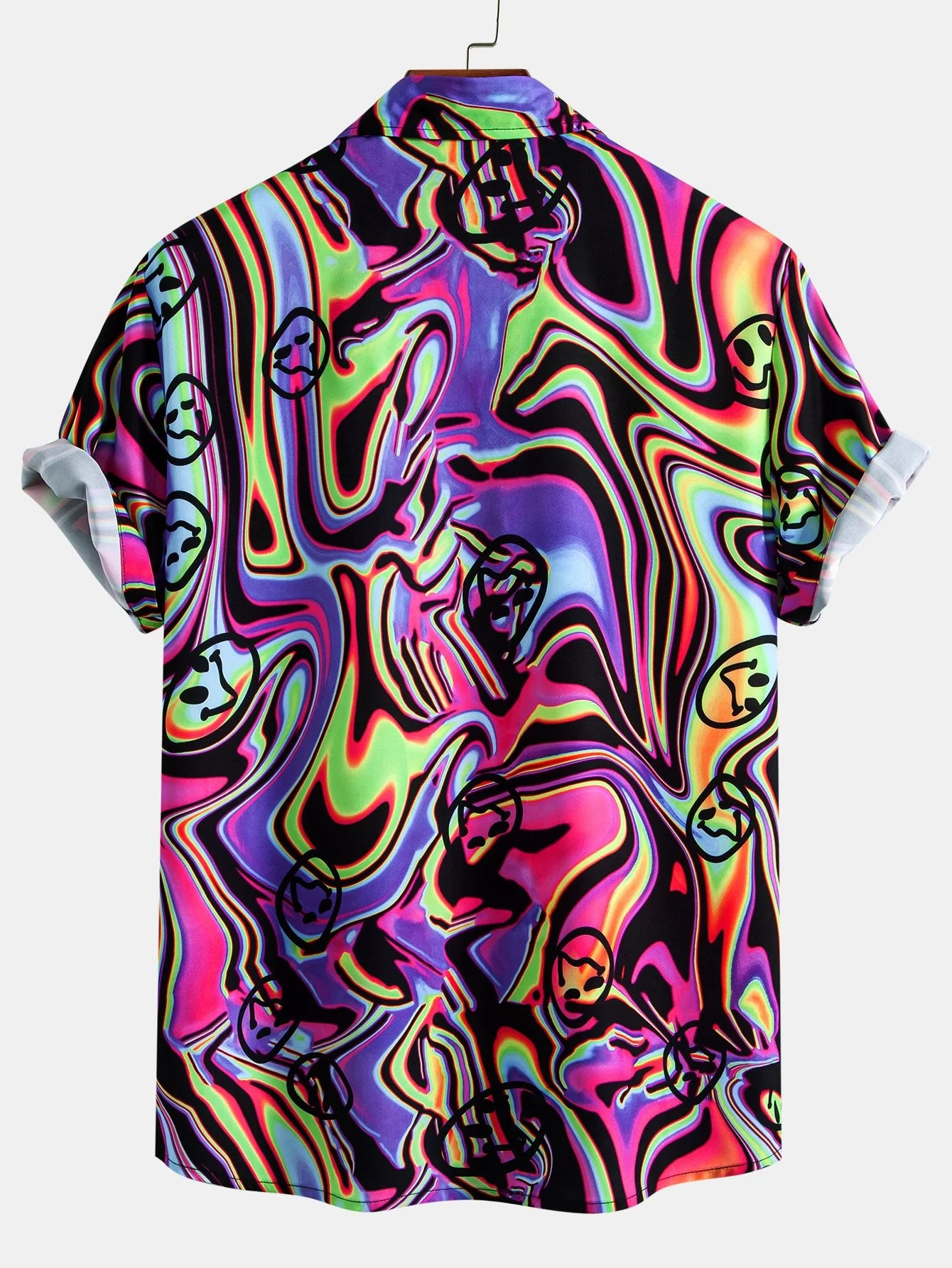 Bunte Flüssigkeits-Smiley-Druck Hemd mit Knopfleiste & Shorts - Image 3
