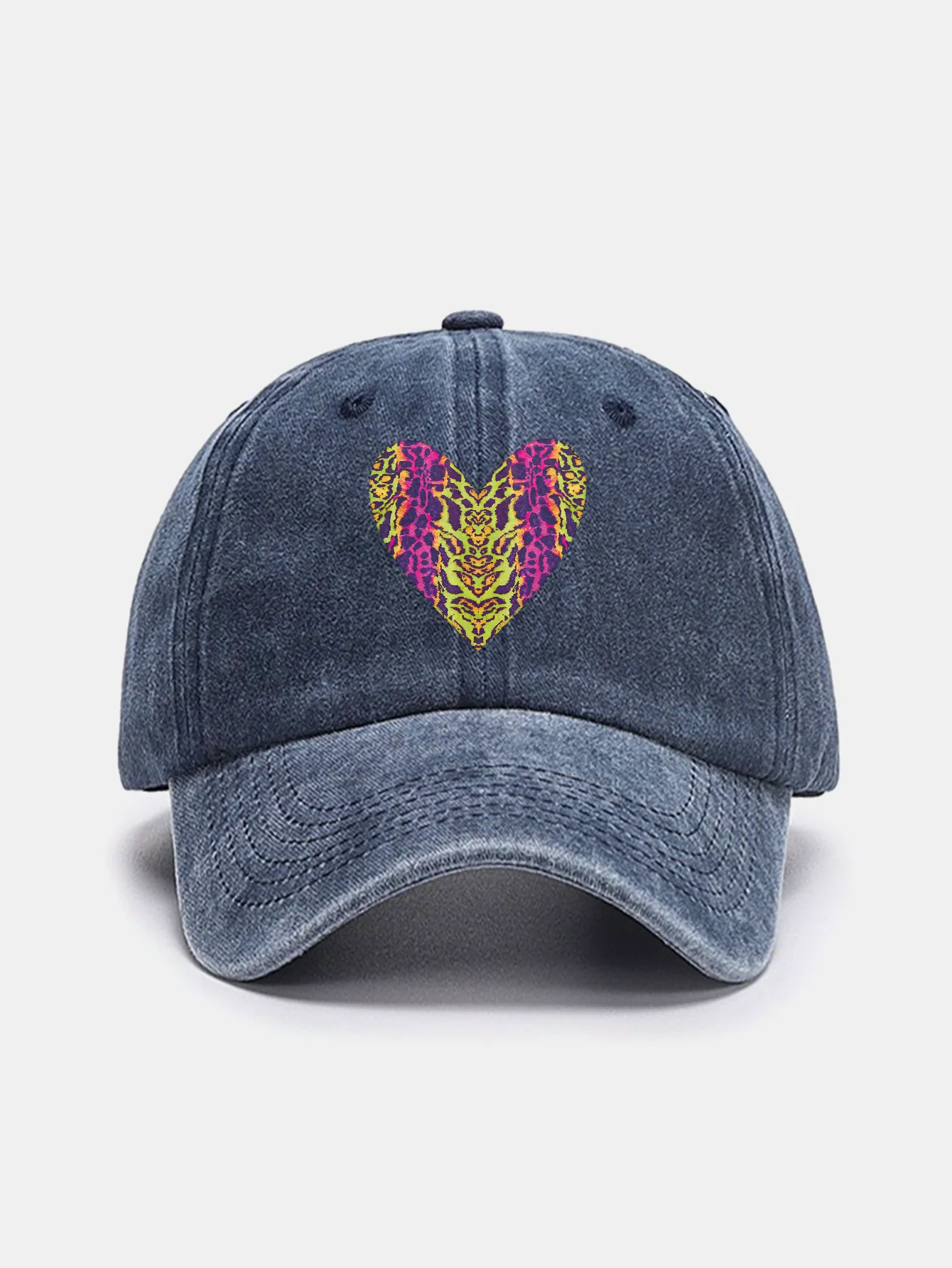 Colorful Leopard Heart Print Washed Baseball Cap - Image 3