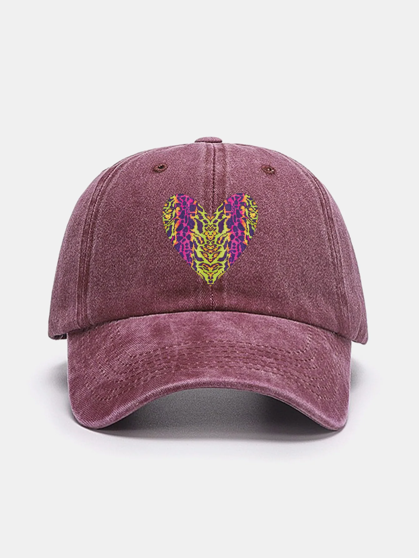 Colorful Leopard Heart Print Washed Baseball Cap - Image 5