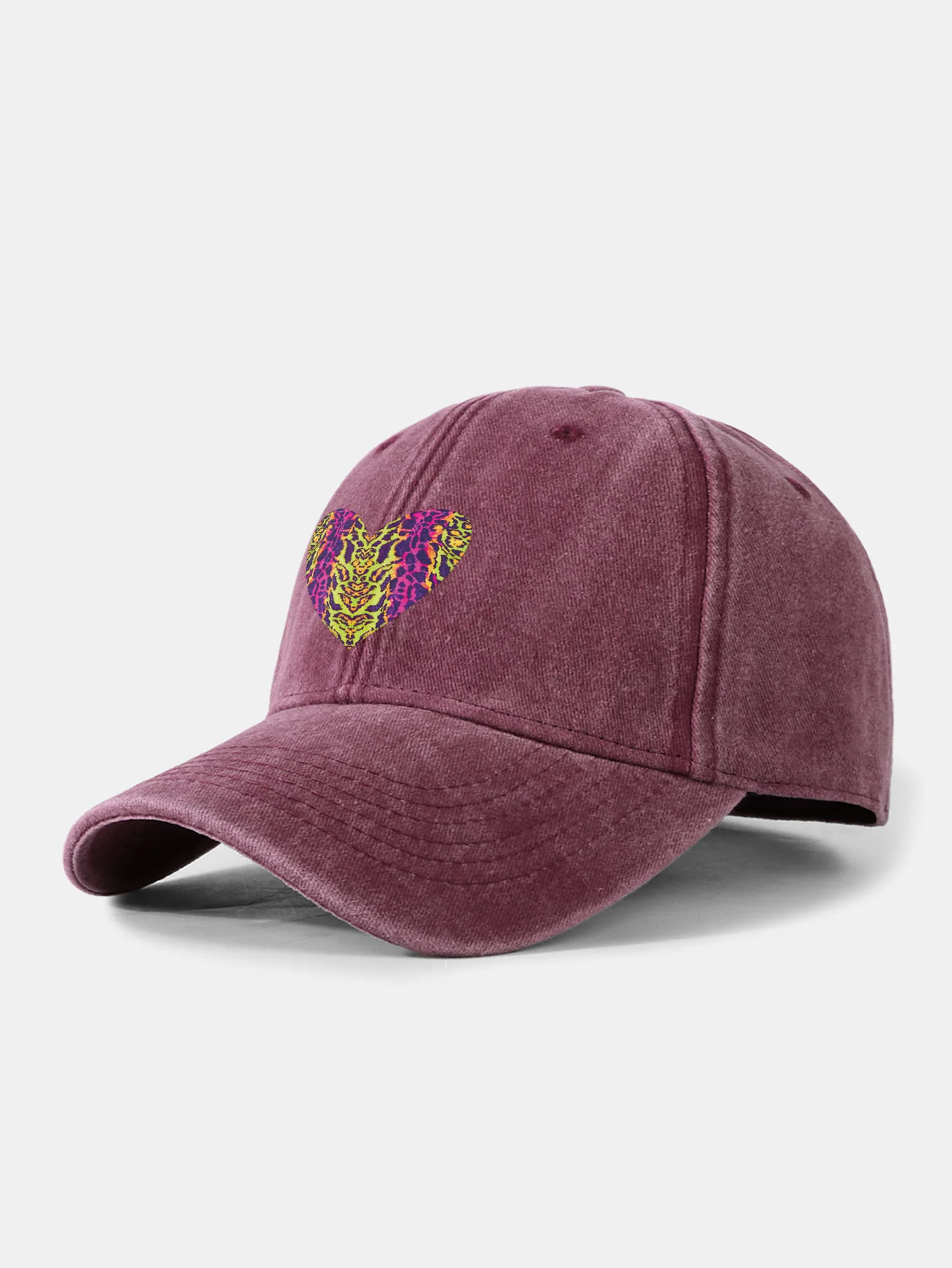 Colorful Leopard Heart Print Washed Baseball Cap - Image 6
