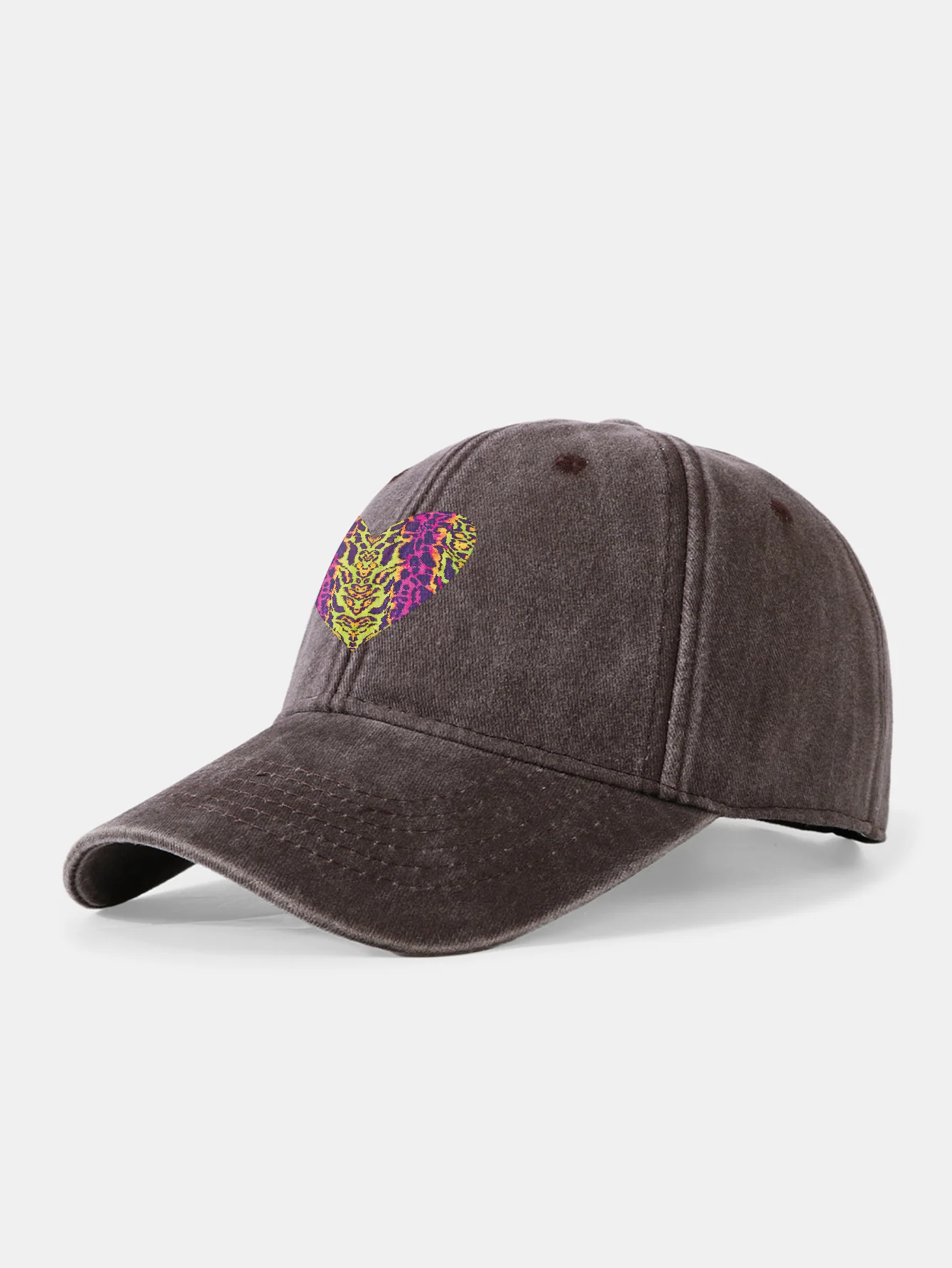 Colorful Leopard Heart Print Washed Baseball Cap - Image 8