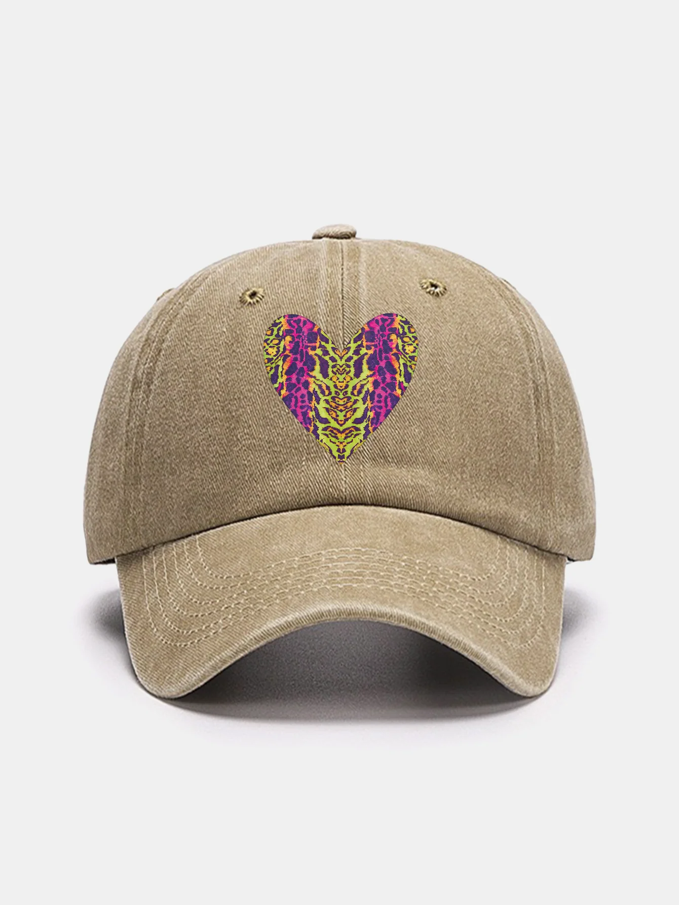 Colorful Leopard Heart Print Washed Baseball Cap - Image 9