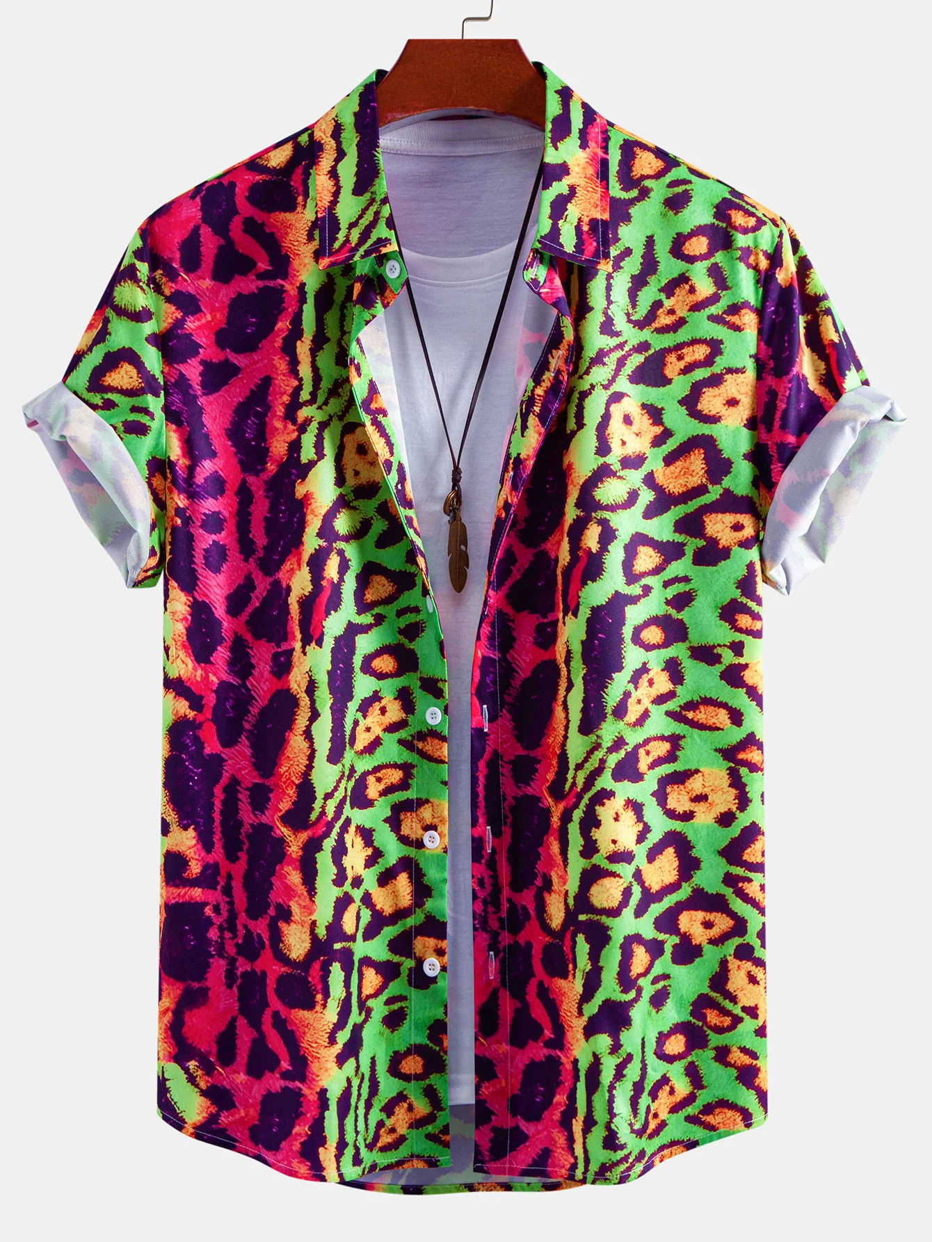 Colorful Leopard Print Button Up Shirt & Swim Shorts - Image 2