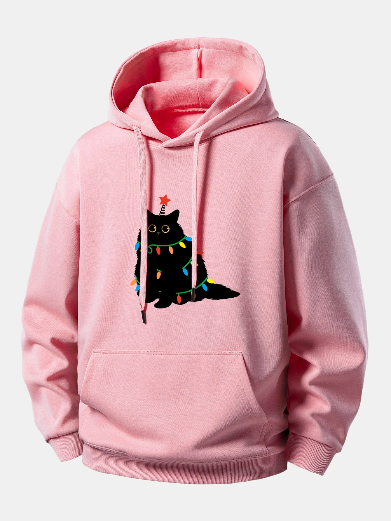Colorful Light Black Cat Print Relax Fit Hoodie - Image 10