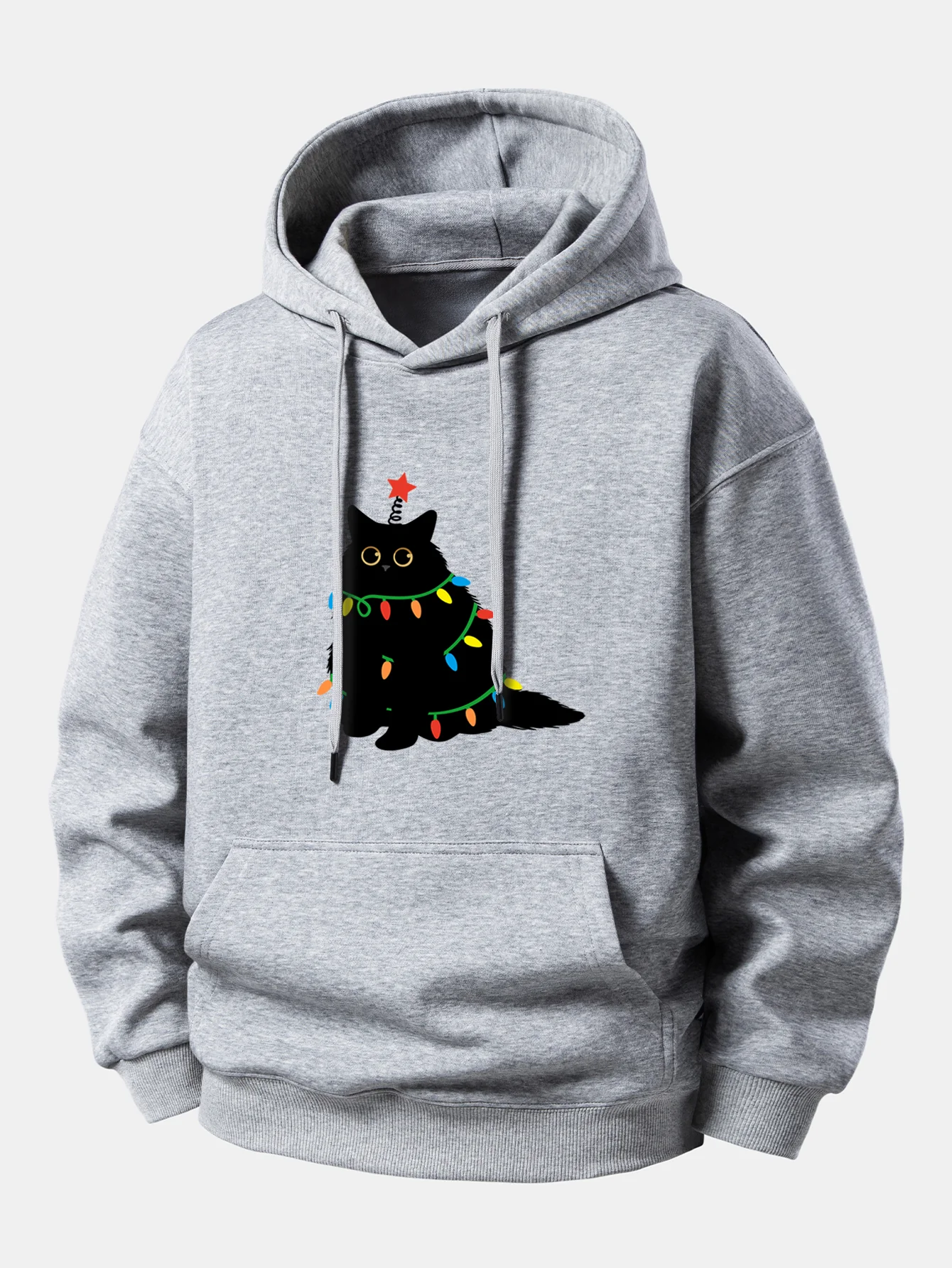 Colorful Light Black Cat Print Relax Fit Hoodie - Image 11