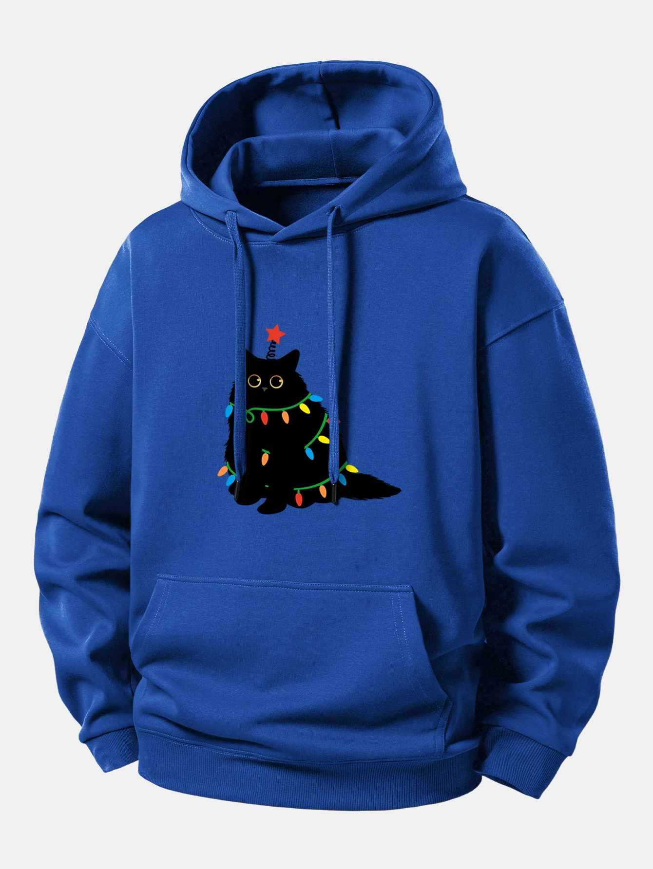 Colorful Light Black Cat Print Relax Fit Hoodie - Image 2