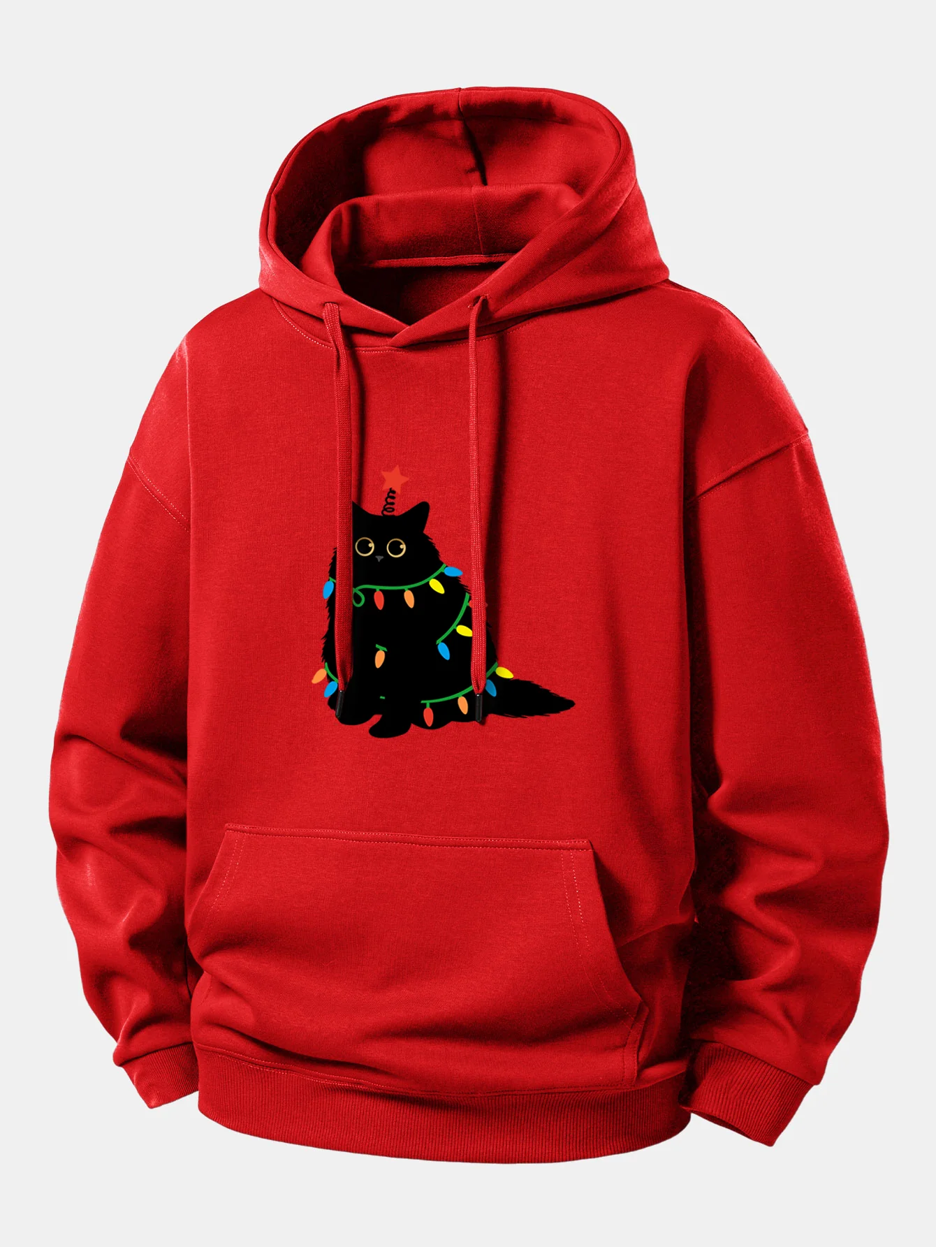 Colorful Light Black Cat Print Relax Fit Hoodie - Image 3