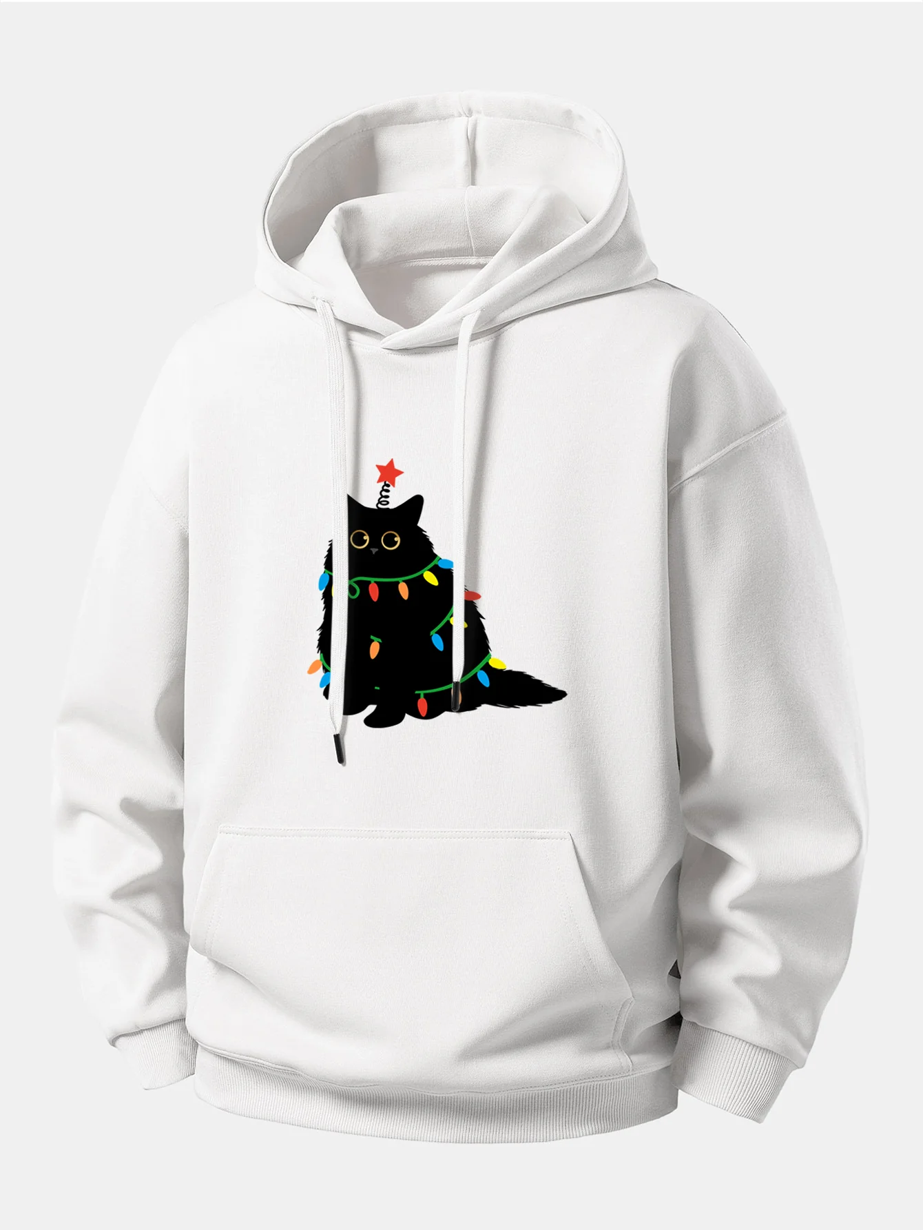 Colorful Light Black Cat Print Relax Fit Hoodie - Image 4