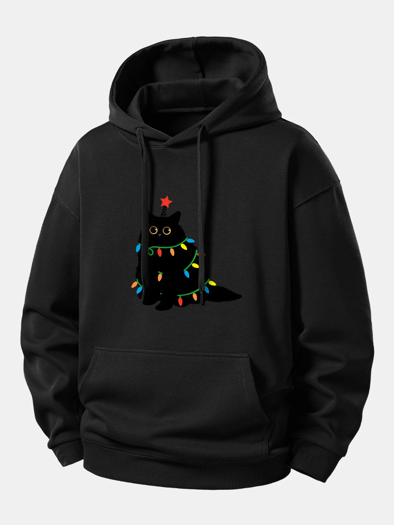 Colorful Light Black Cat Print Relax Fit Hoodie - Image 5