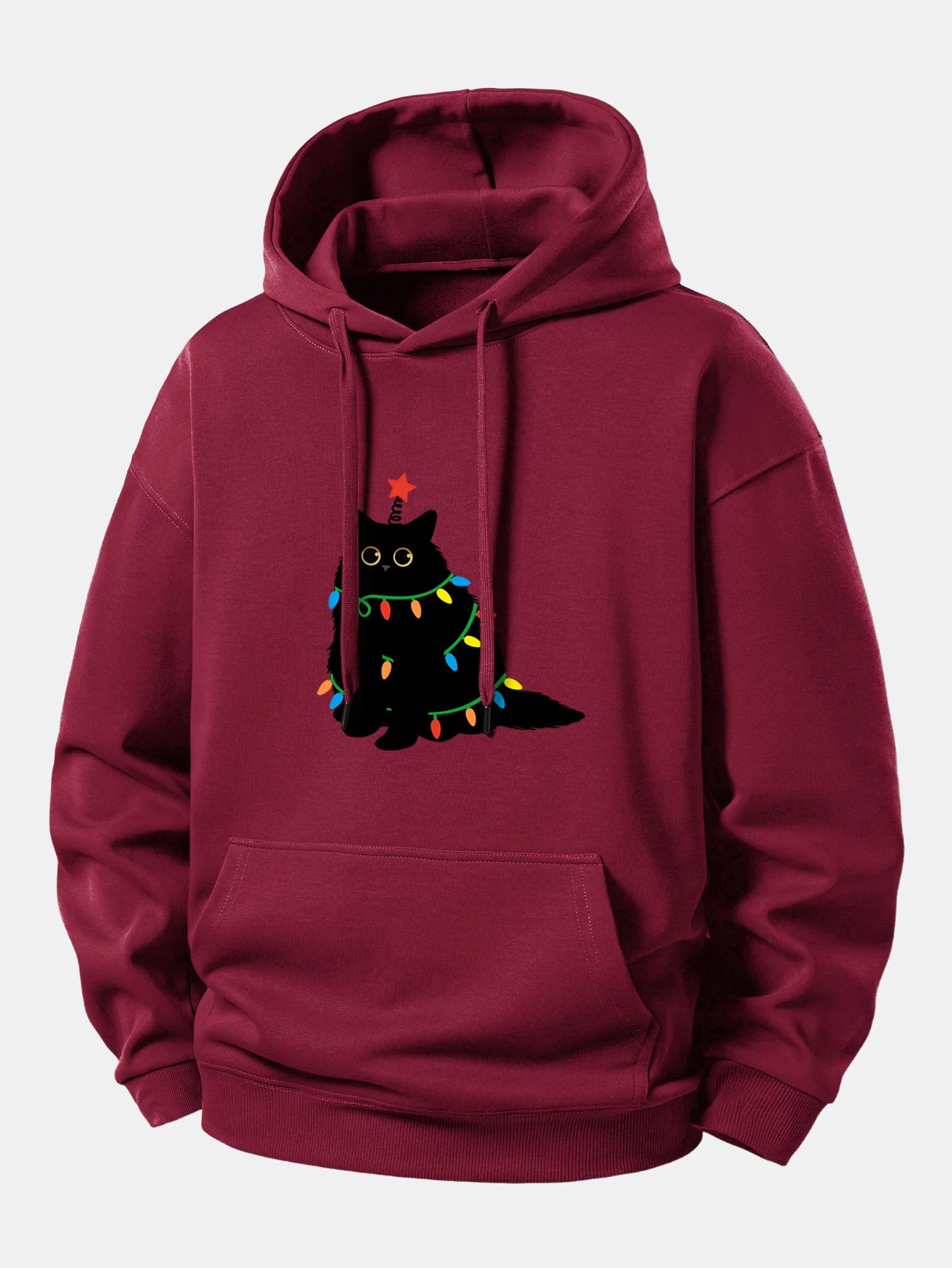 Colorful Light Black Cat Print Relax Fit Hoodie - Image 6