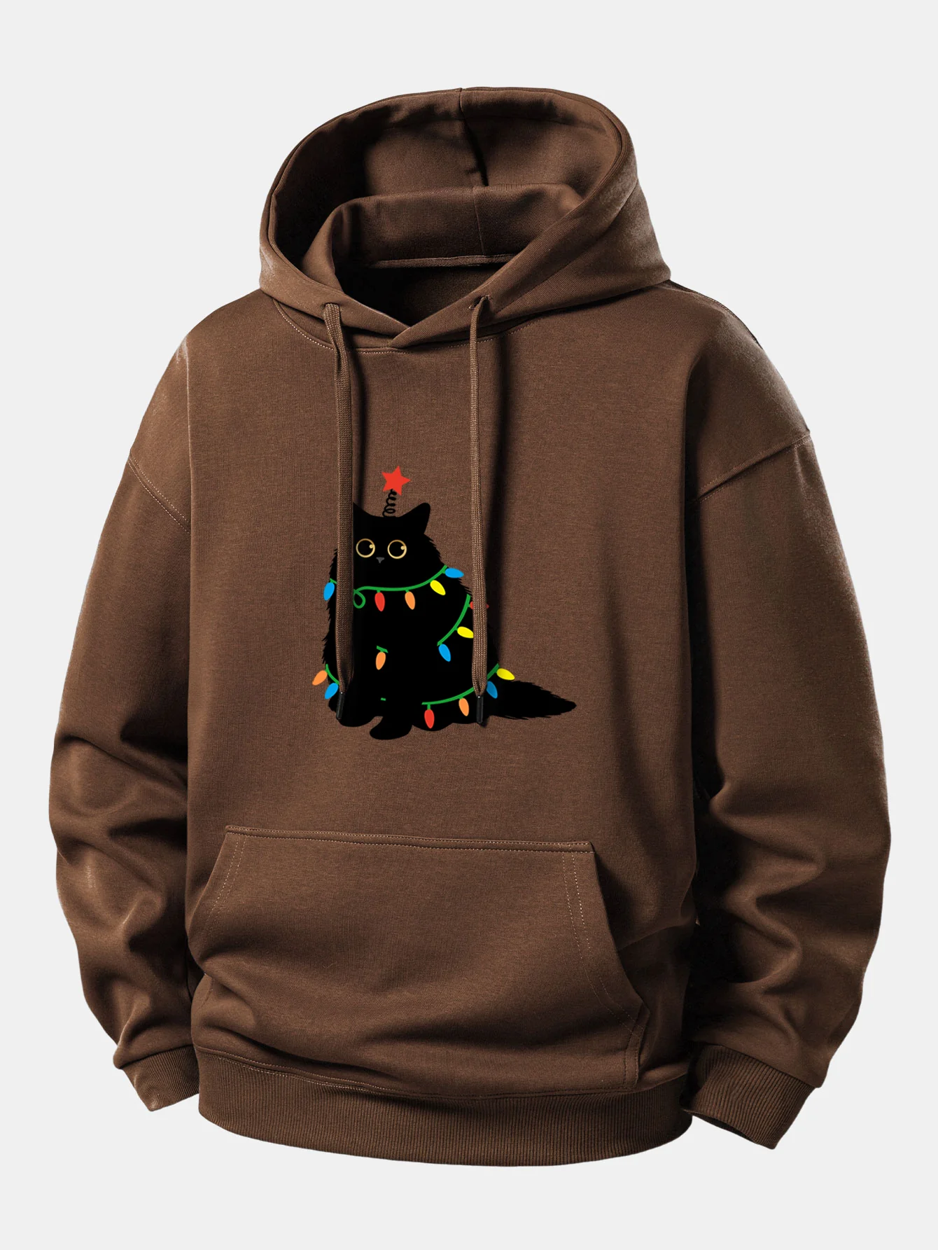 Colorful Light Black Cat Print Relax Fit Hoodie - Image 7
