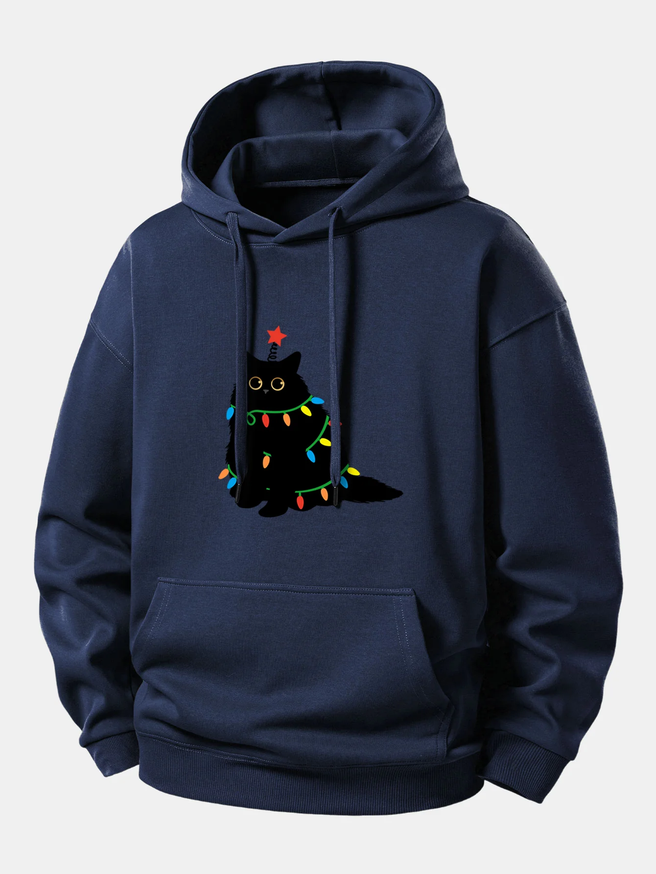 Colorful Light Black Cat Print Relax Fit Hoodie - Image 8