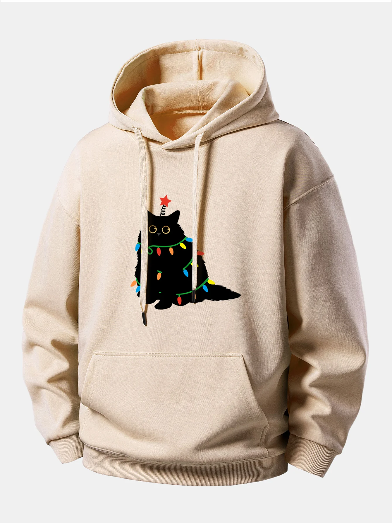Colorful Light Black Cat Print Relax Fit Hoodie - Image 9
