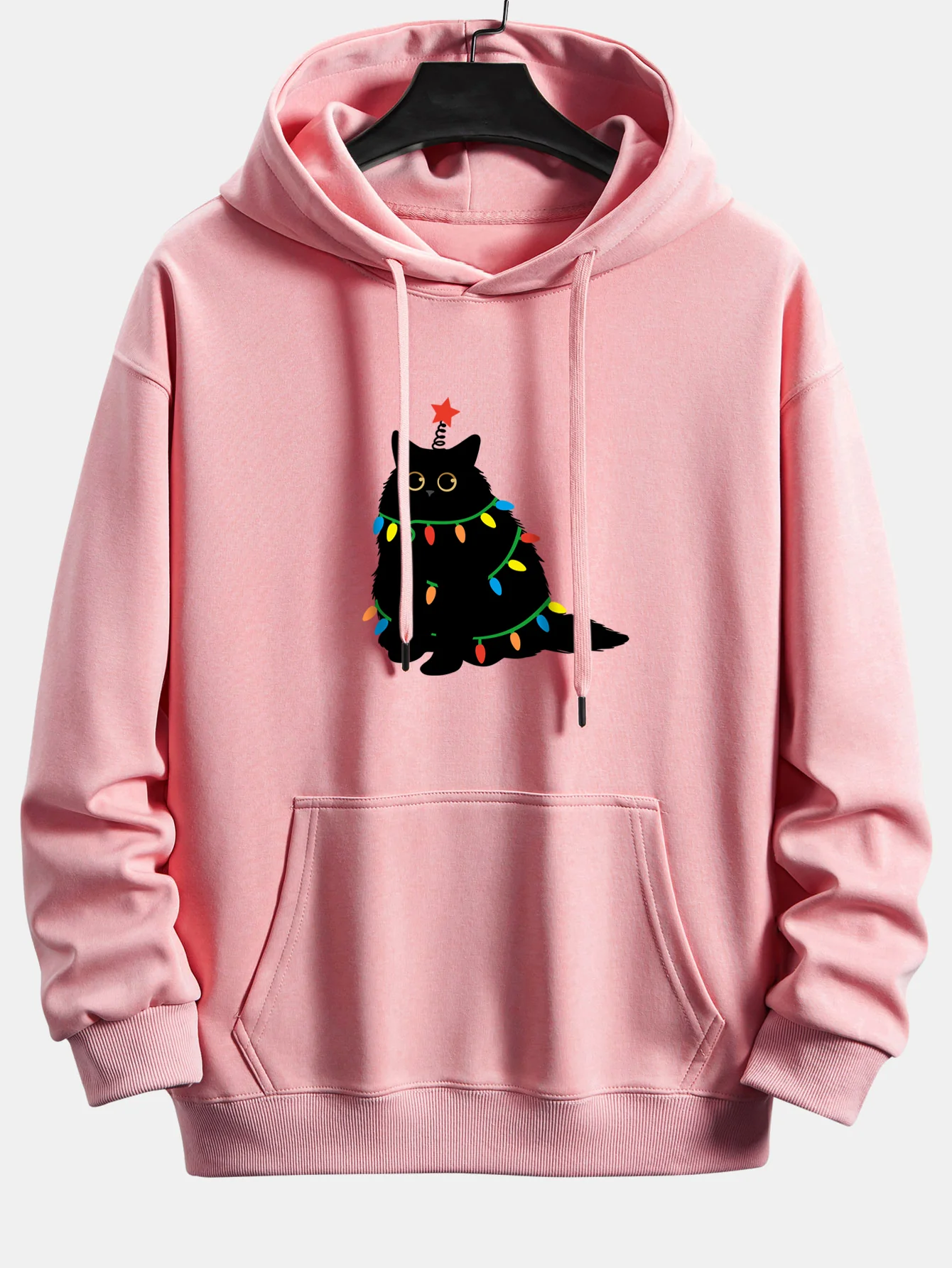 Colorful Light Black Cat Print Relax Fit Hoodie - Image 11