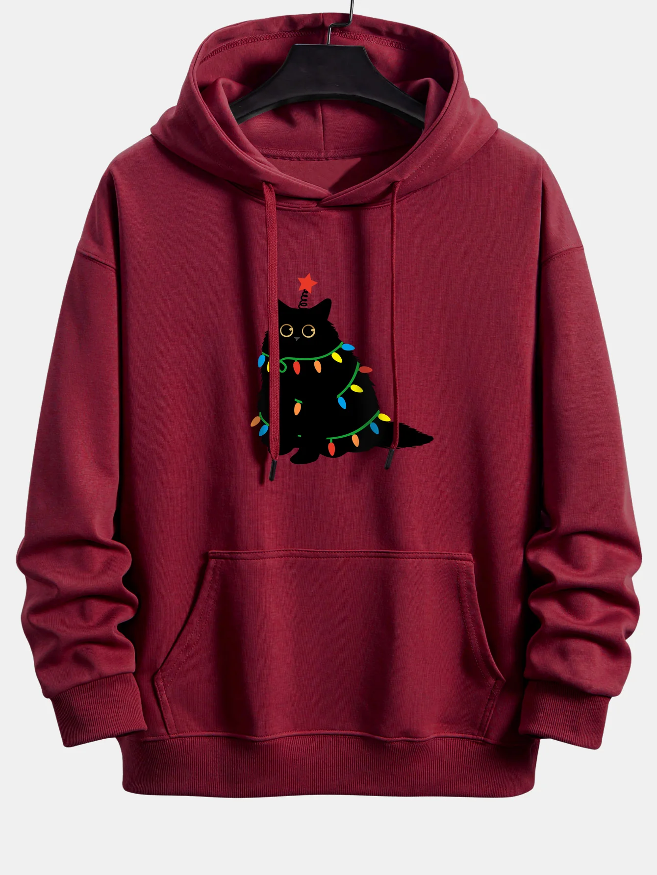 Colorful Light Black Cat Print Relax Fit Hoodie - Image 2
