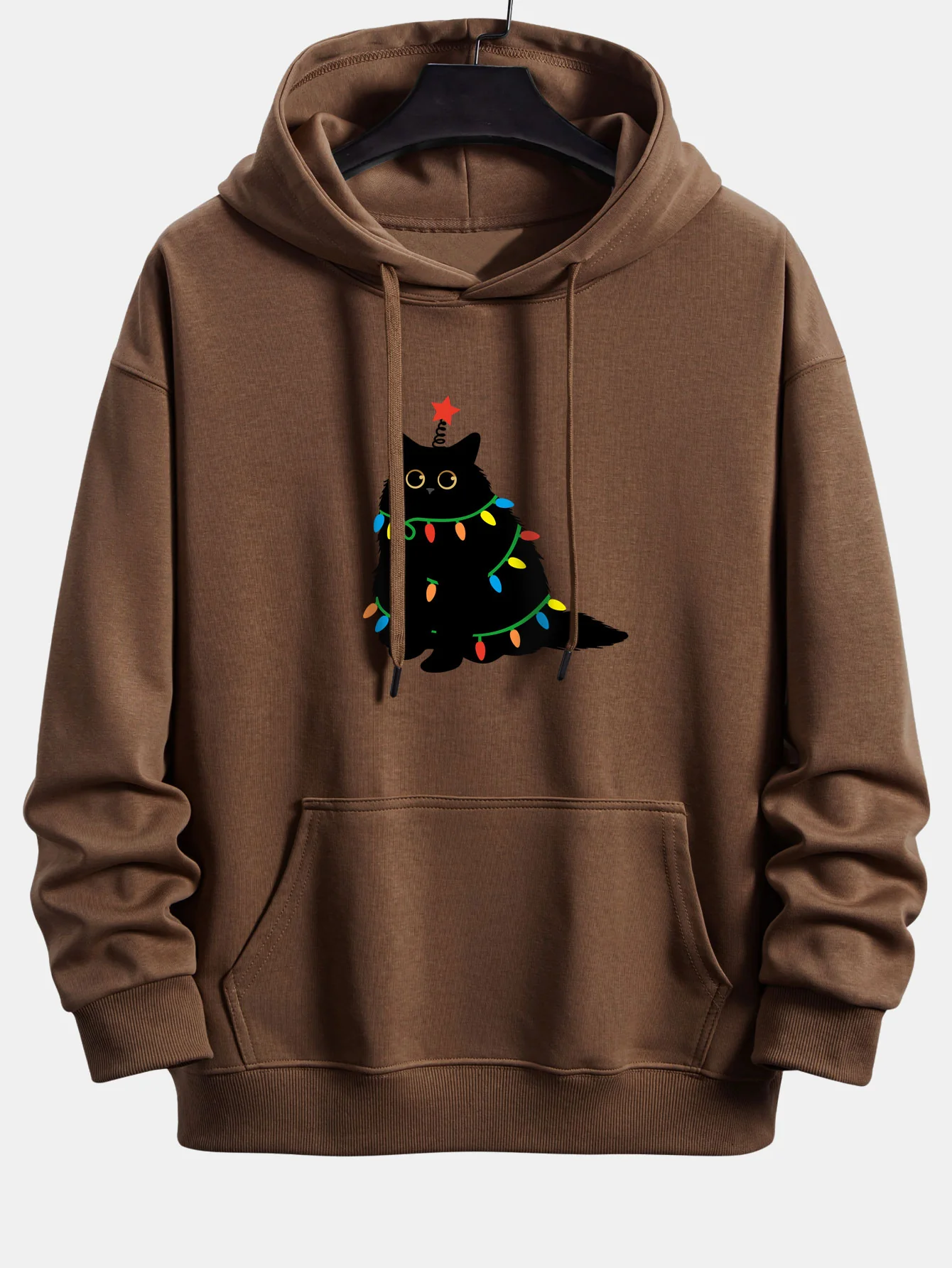 Colorful Light Black Cat Print Relax Fit Hoodie - Image 3
